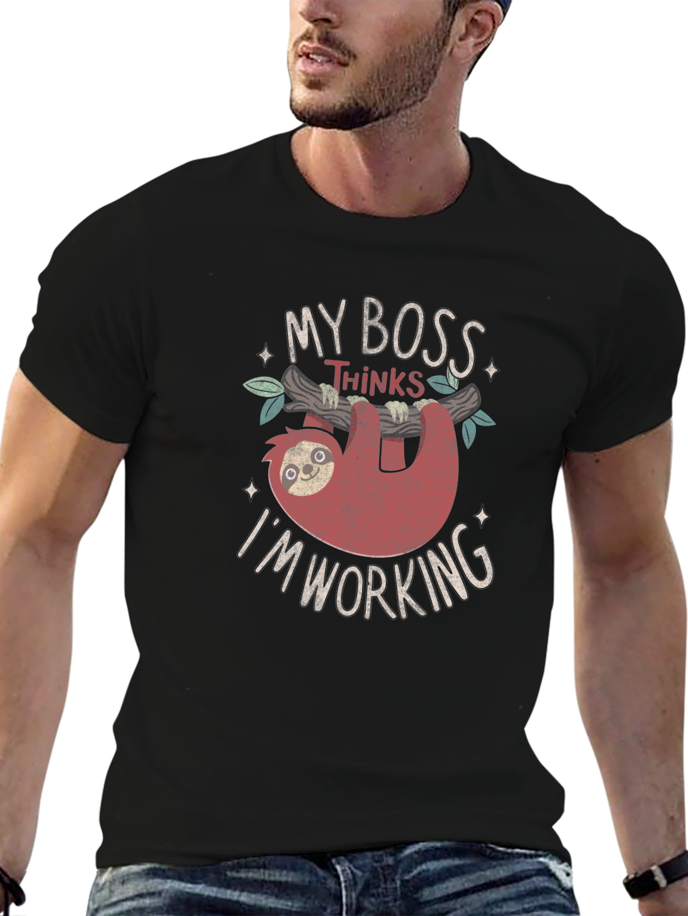 Funny Sloth My Boss Thinks I'm Working T-Shirt - 6