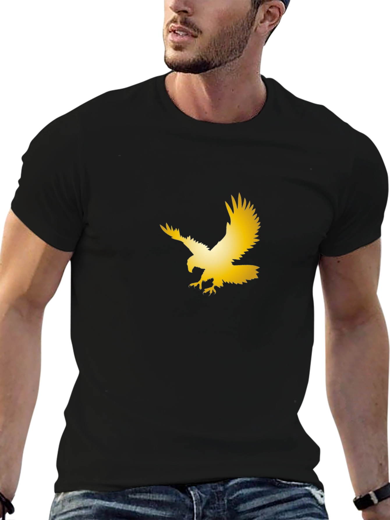 Black Golden Eagle Graphic Black T-Shirt view 6