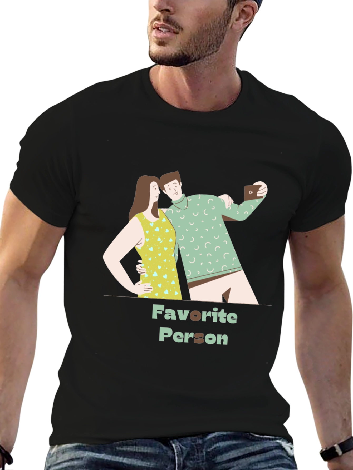 Black Favorite Person Graphic Tee - Stylish Couple Design view 6