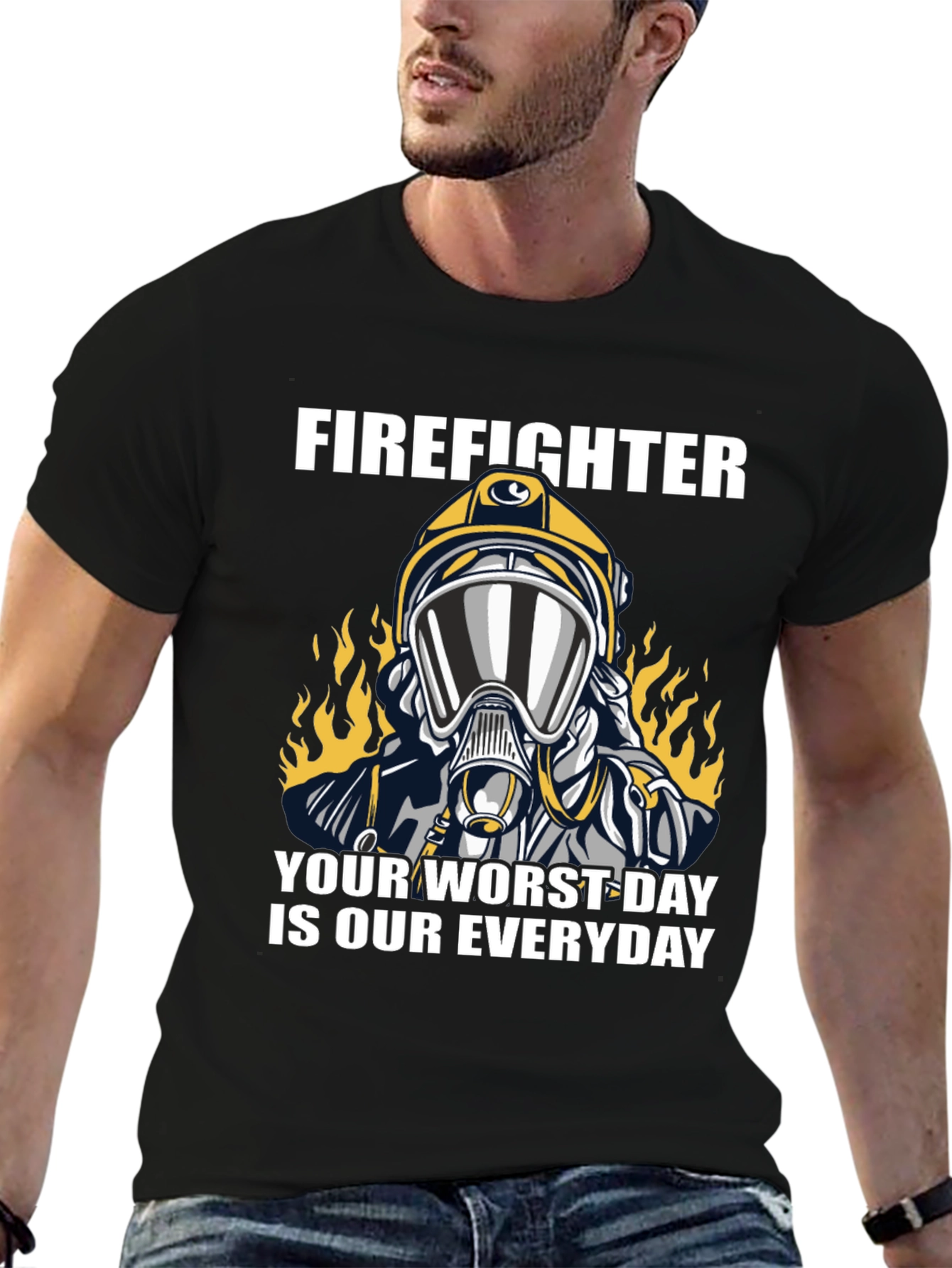 Black Firefighter T-Shirt - Your Worst Day view 6