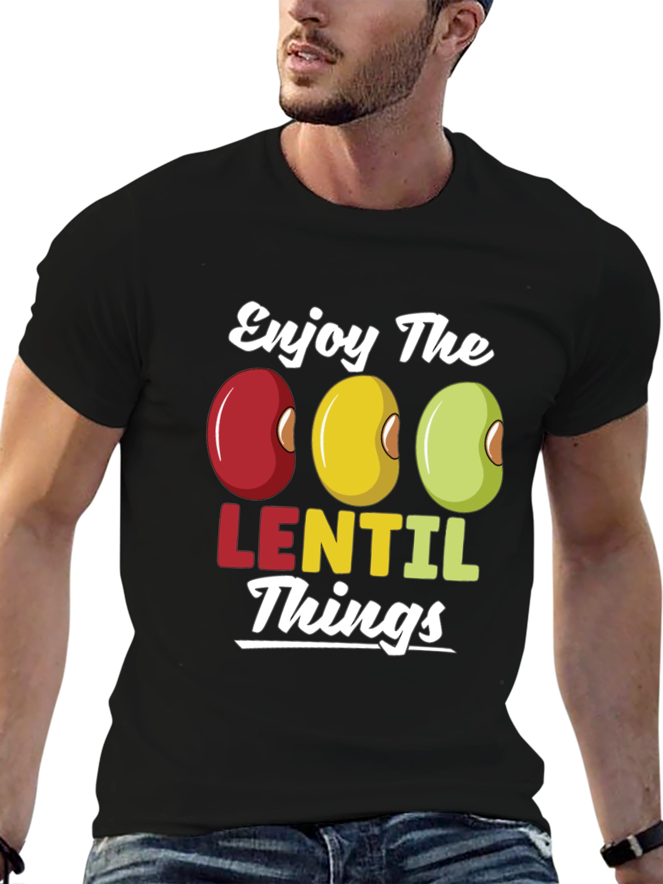Black Enjoy Lentil Things T-Shirt - Funny Foodie Tee view 6