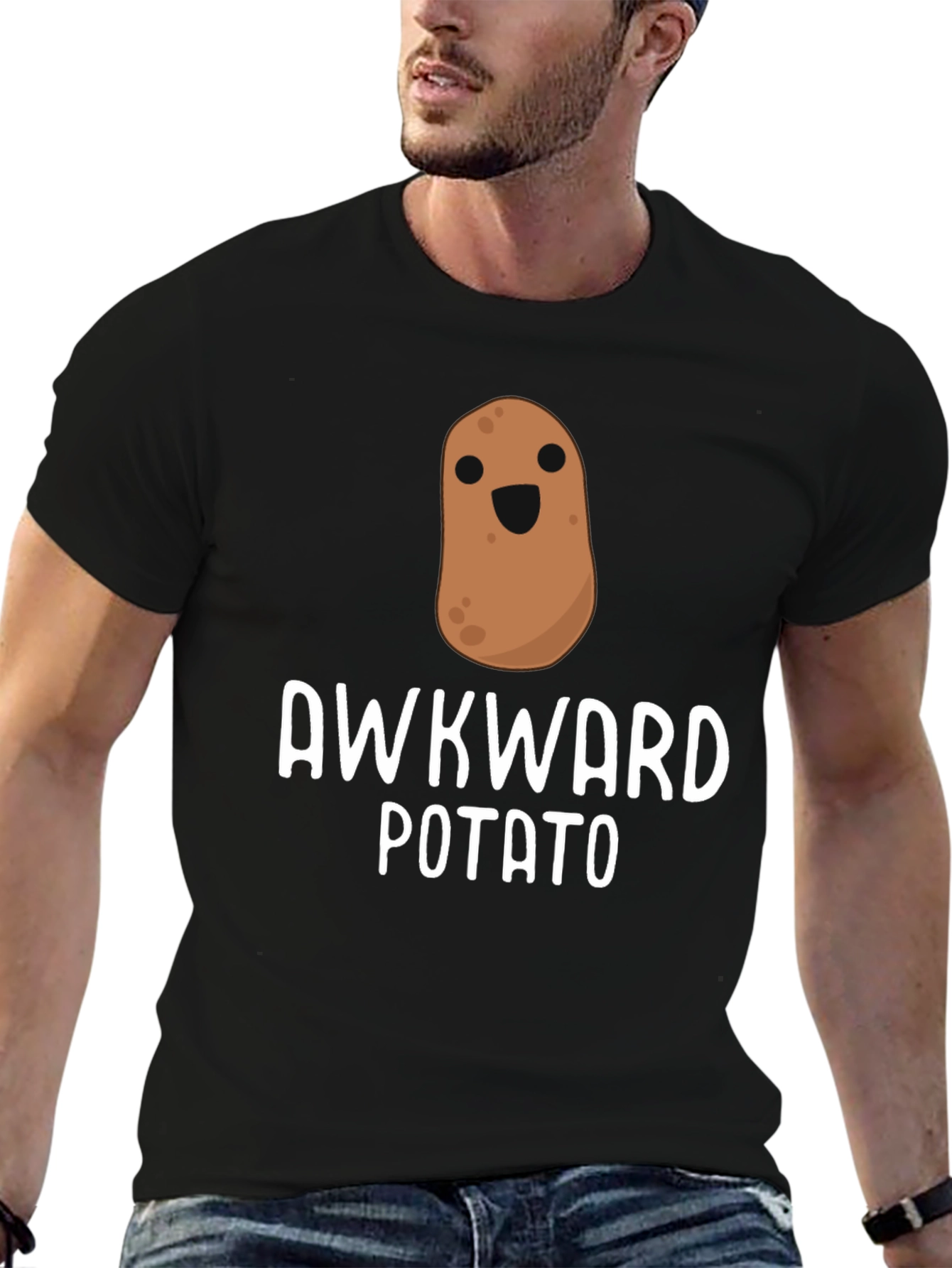 Black Awkward Potato Graphic Tee - Funny Novelty T-Shirt view 6