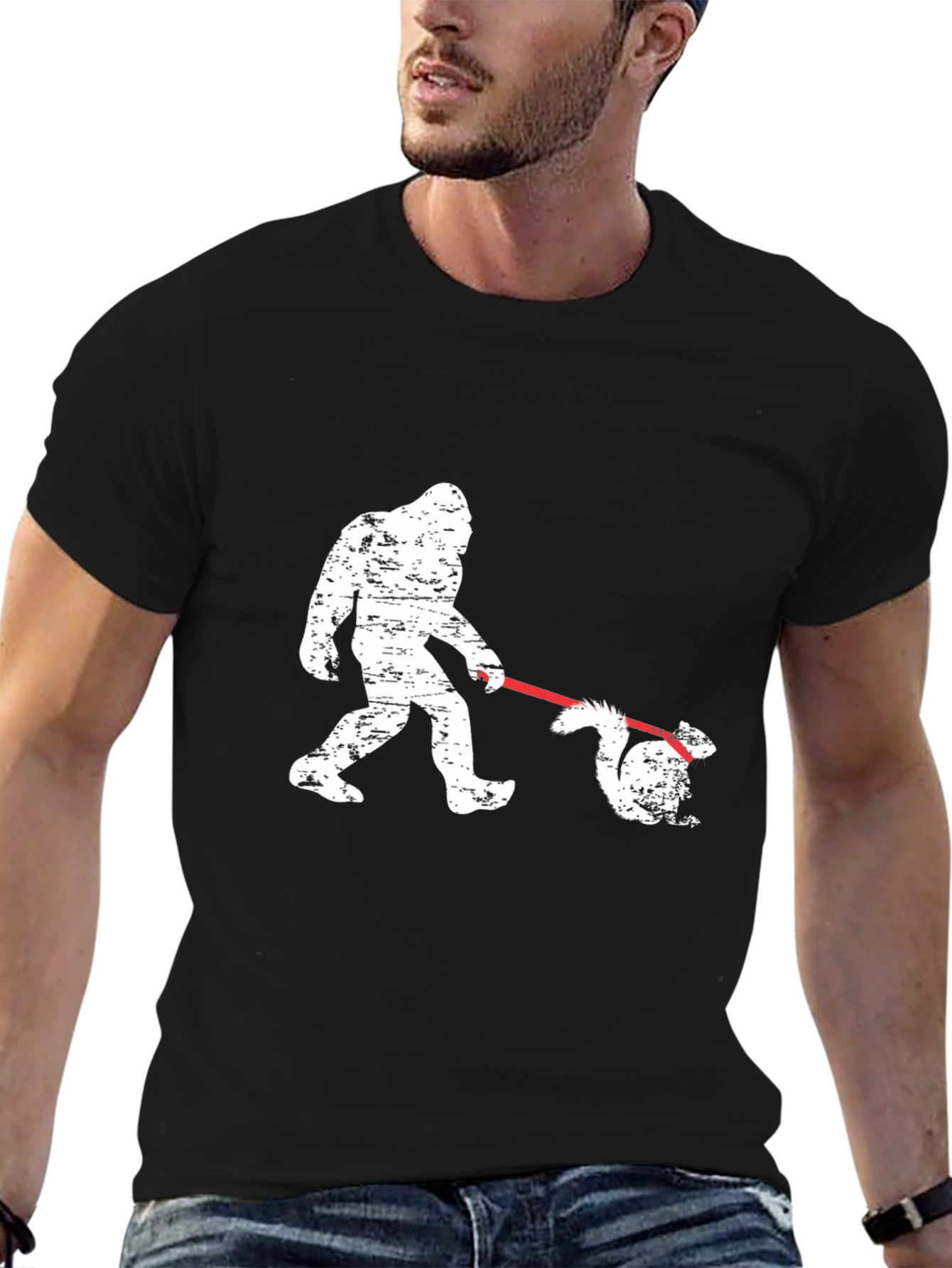Black Bigfoot Walking Squirrel T-Shirt - Funny Graphic Tee view 6
