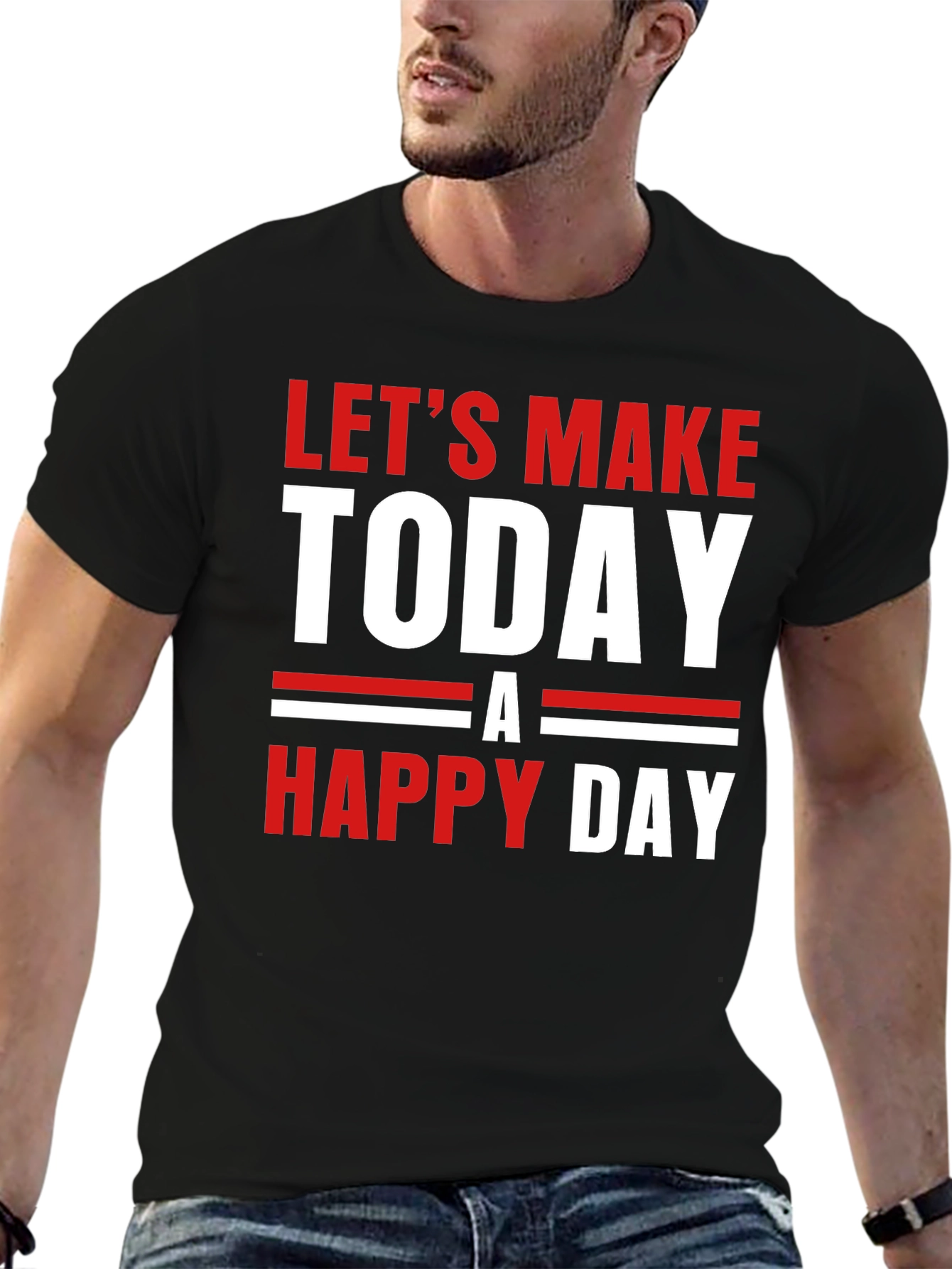 Black Let's Make Today A Happy Day Black T-Shirt view 6
