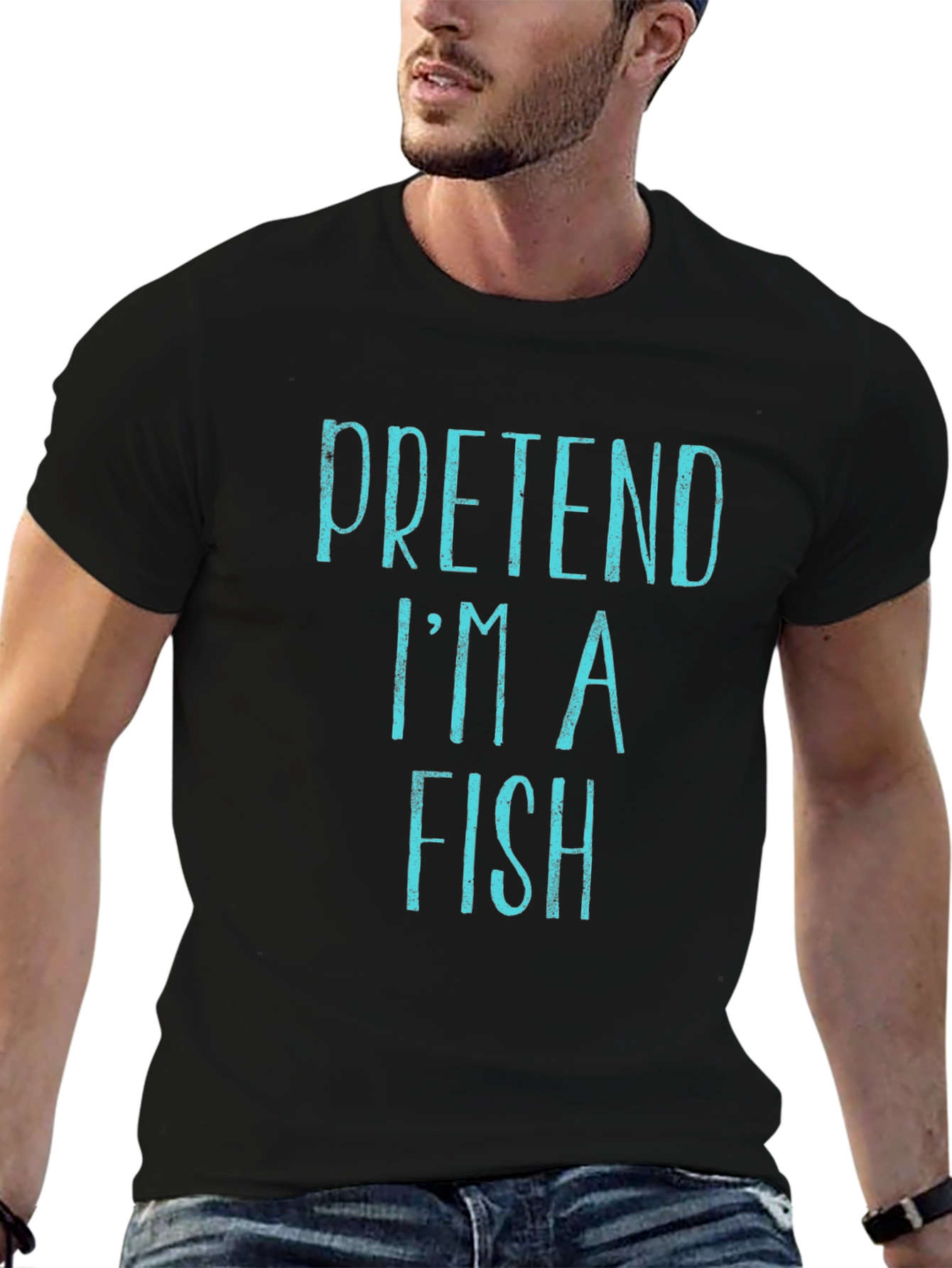 Black Pretend I'm A Fish T-Shirt - Funny Costume Tee view 6