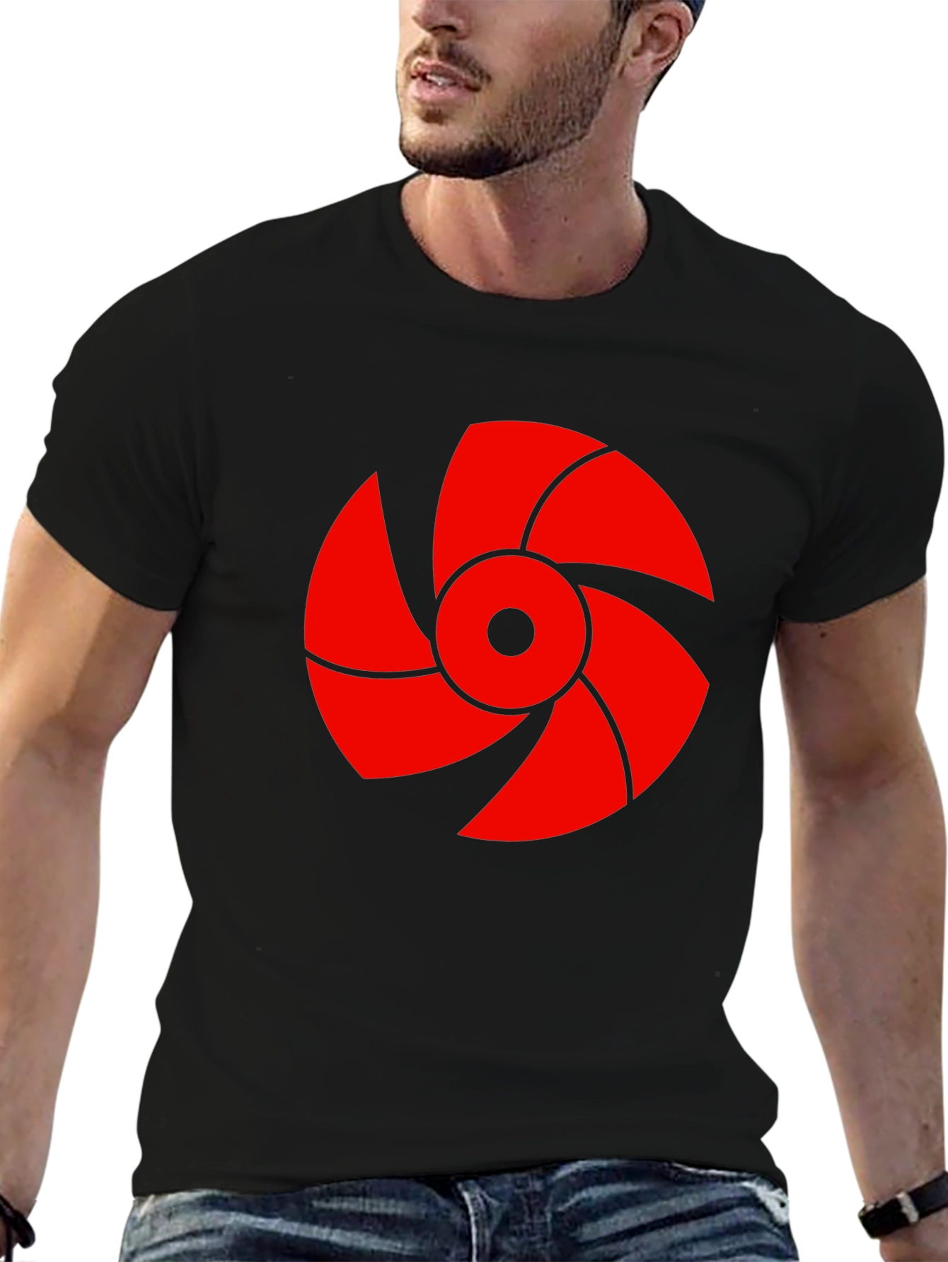 Black Red Fan Graphic Black T-Shirt view 6