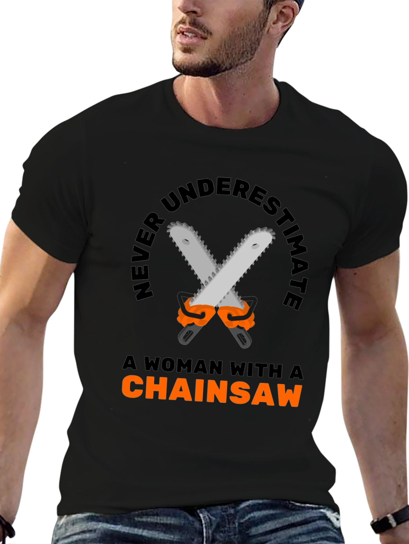 Black Woman Chainsaw T-Shirt - Funny Graphic Tee view 6