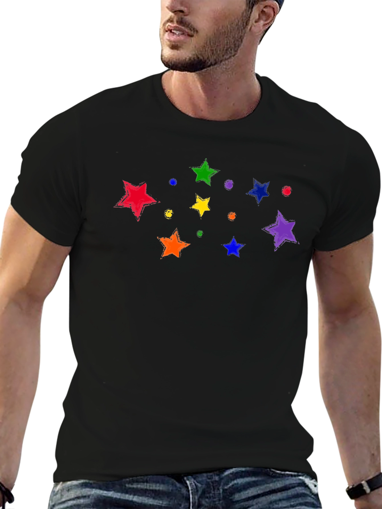 Black Rainbow Star T-Shirt - Colorful Graphic Tee view 6