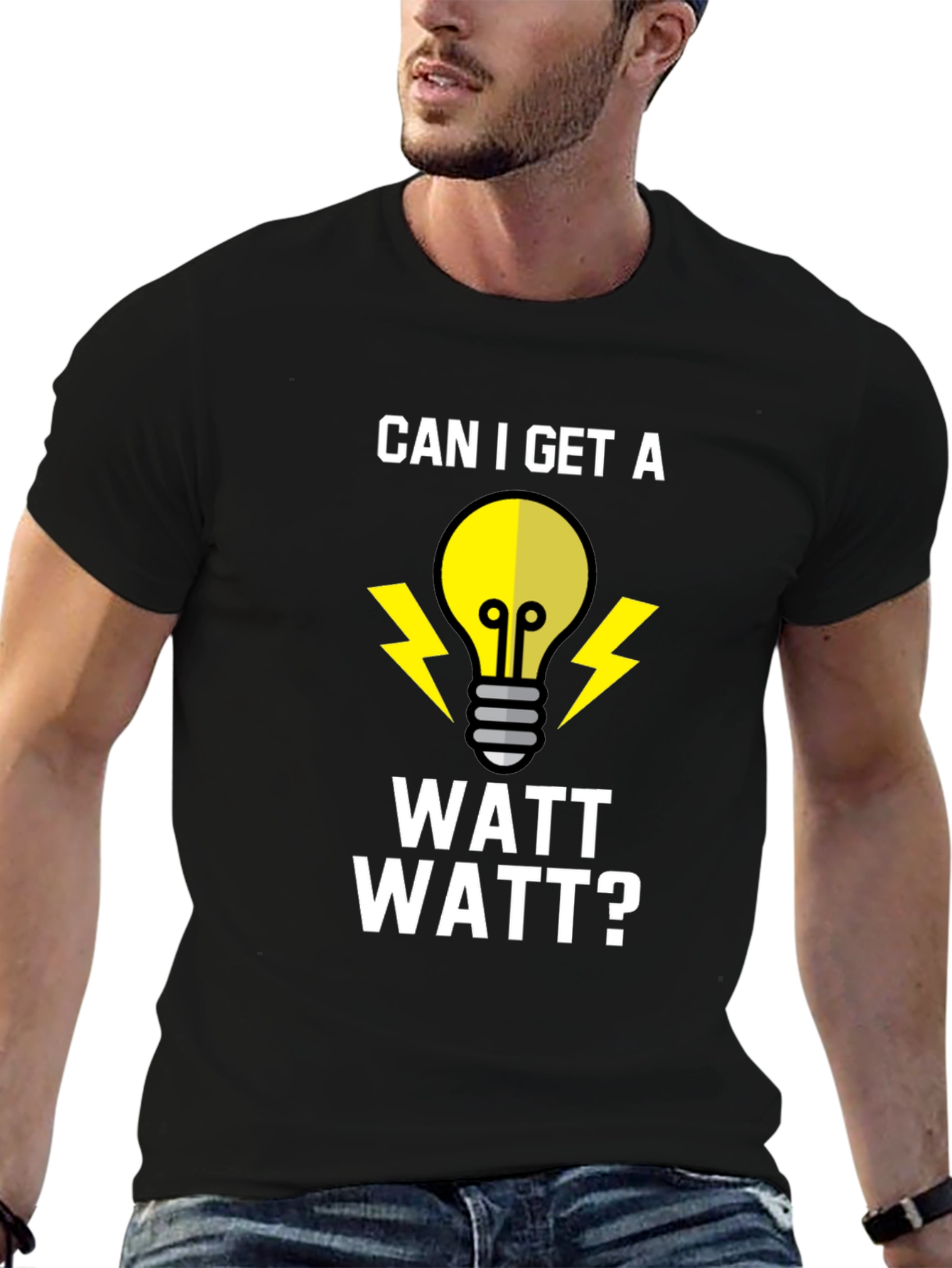 Black Can I Get A Watt Watt? Funny Electrician T-Shirt view 6