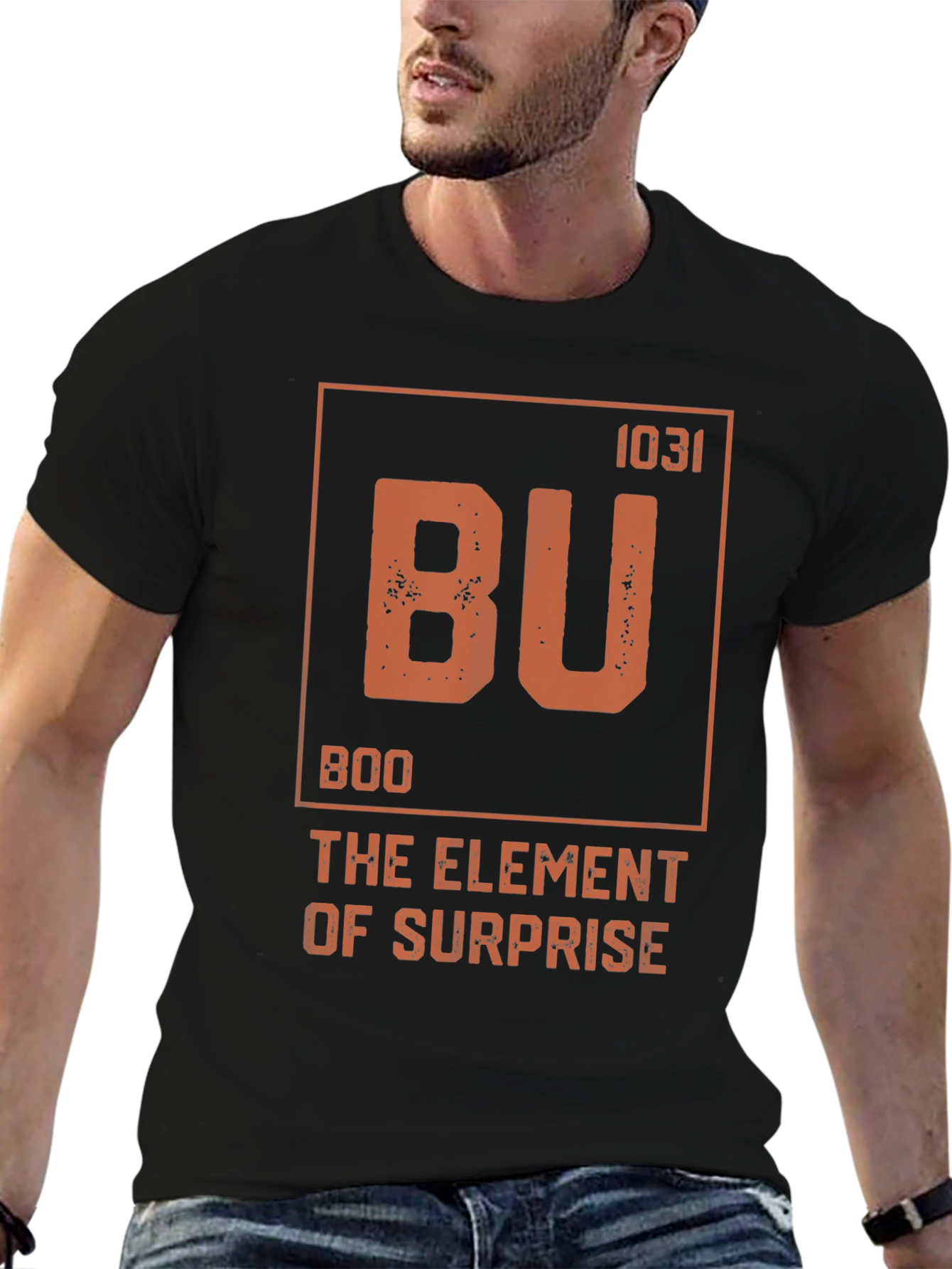 Black Boo Element of Surprise T-Shirt - Funny Halloween Tee view 6