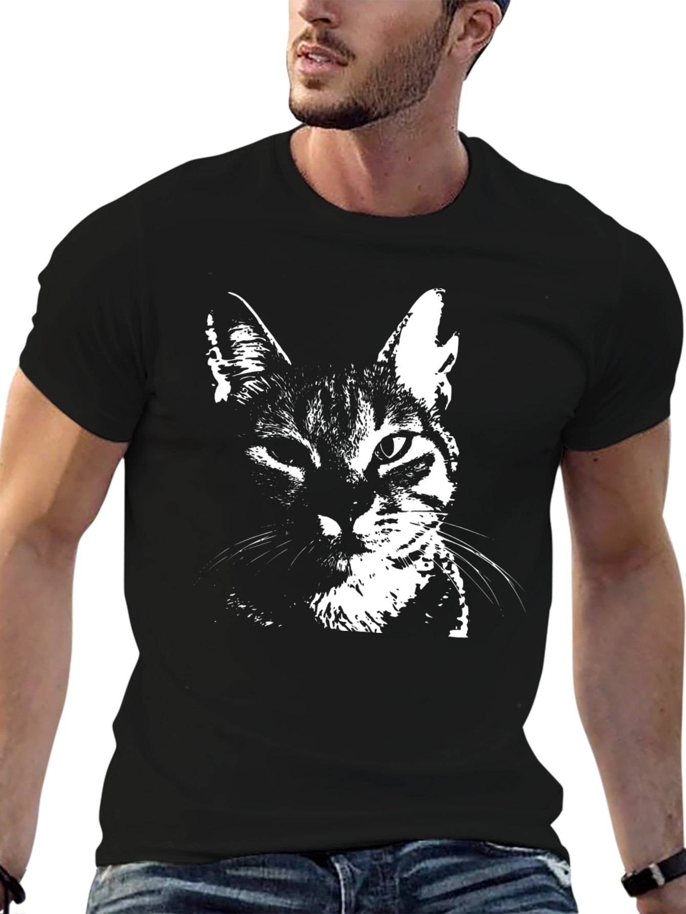 Black Cool Cat Graphic T-Shirt - Black Cotton Blend view 6