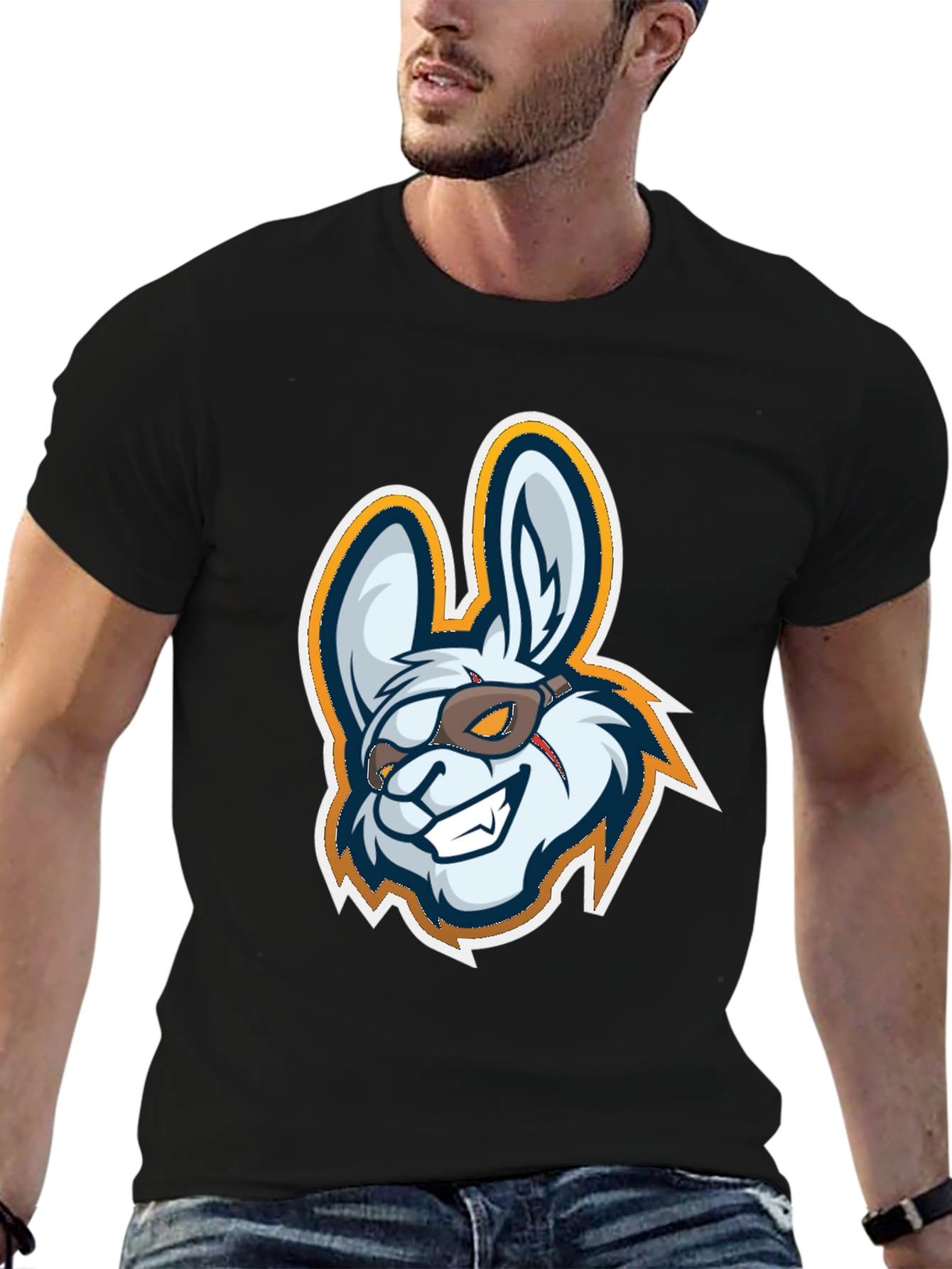 Black Cool Rabbit Mascot Graphic T-Shirt view 6