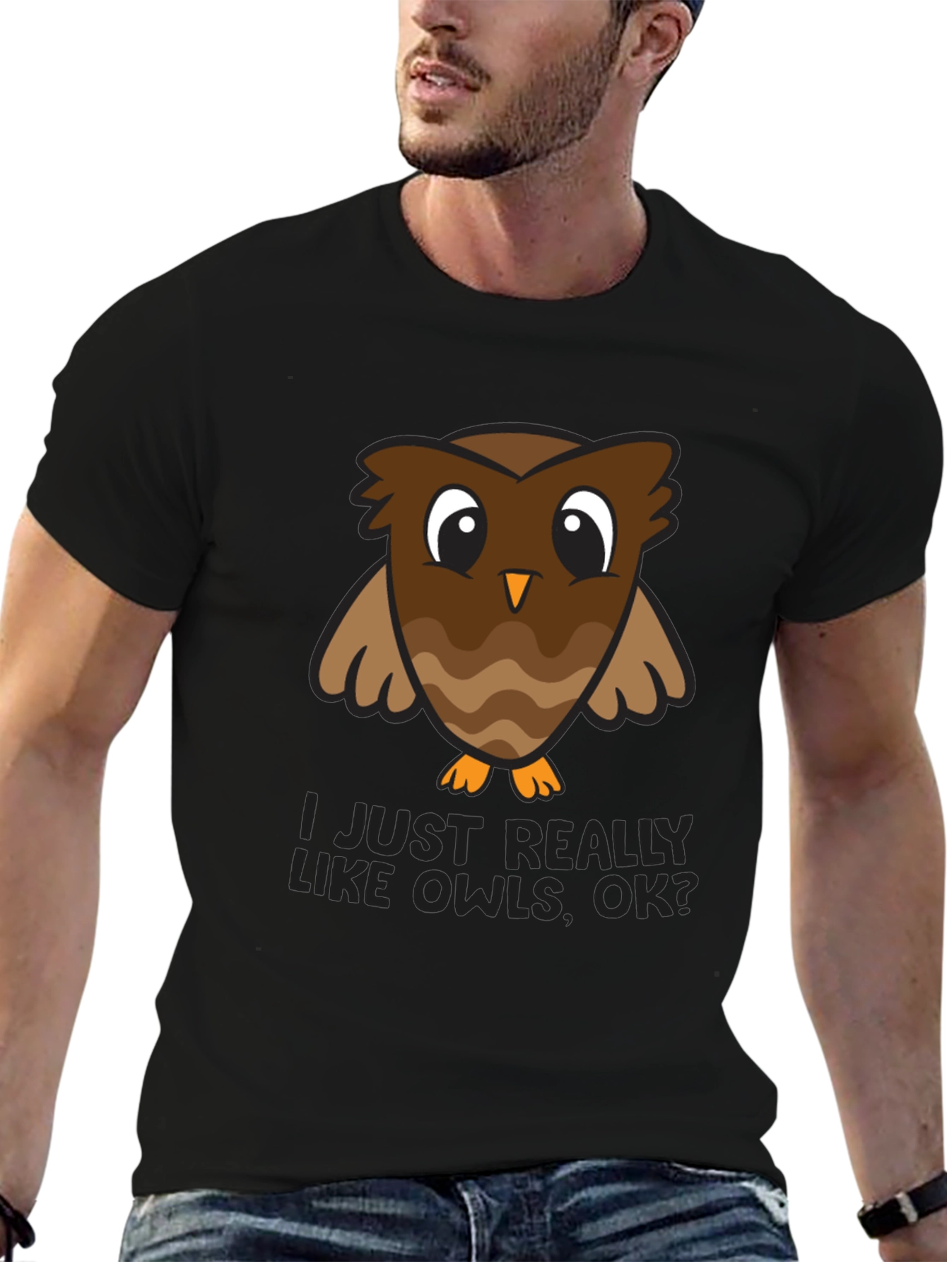 Black I Just Really Like Owls, OK? Graphic Tee view 6