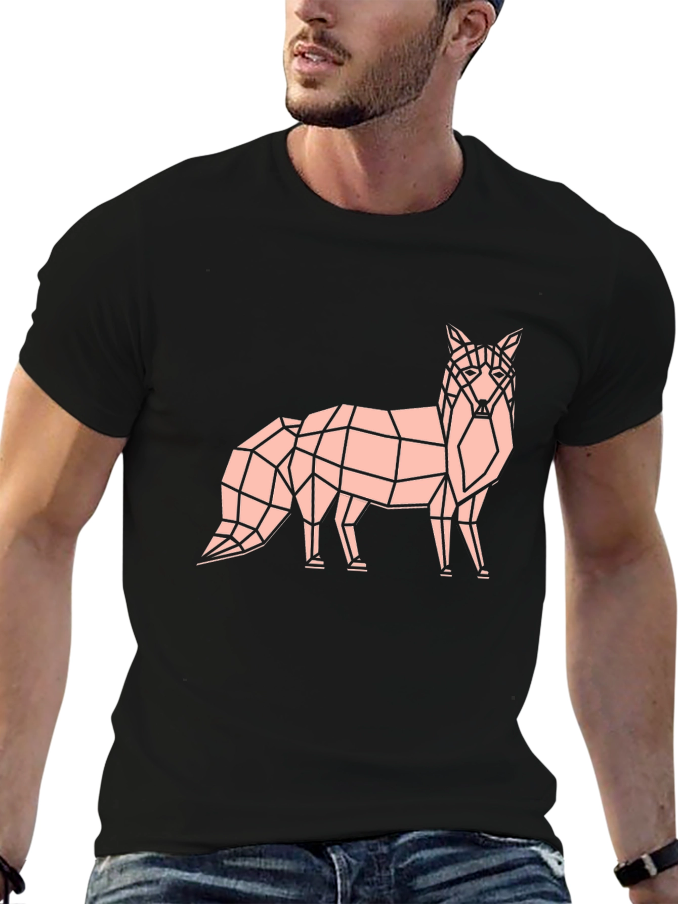 Black Geometric Fox Graphic Tee - Stylish Black T-Shirt view 6