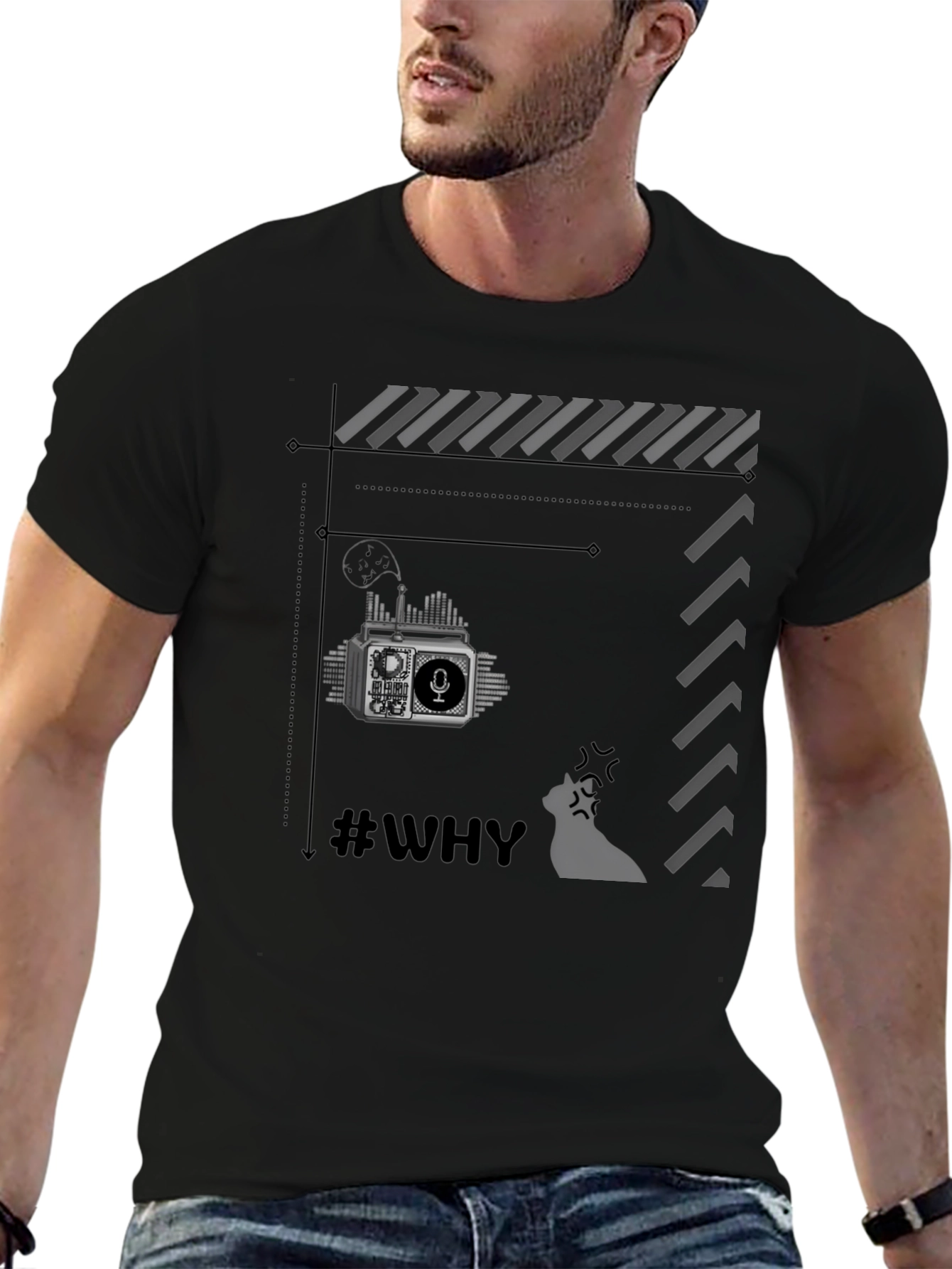 Black Retro Radio Black T-Shirt - Why? view 6