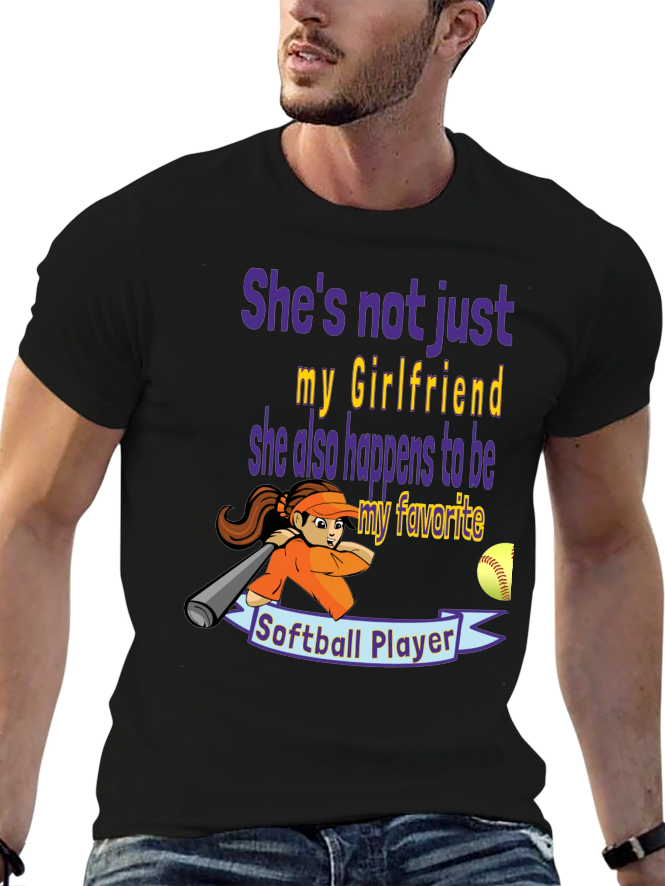 Black Softball Girlfriend Graphic T-Shirt view 6