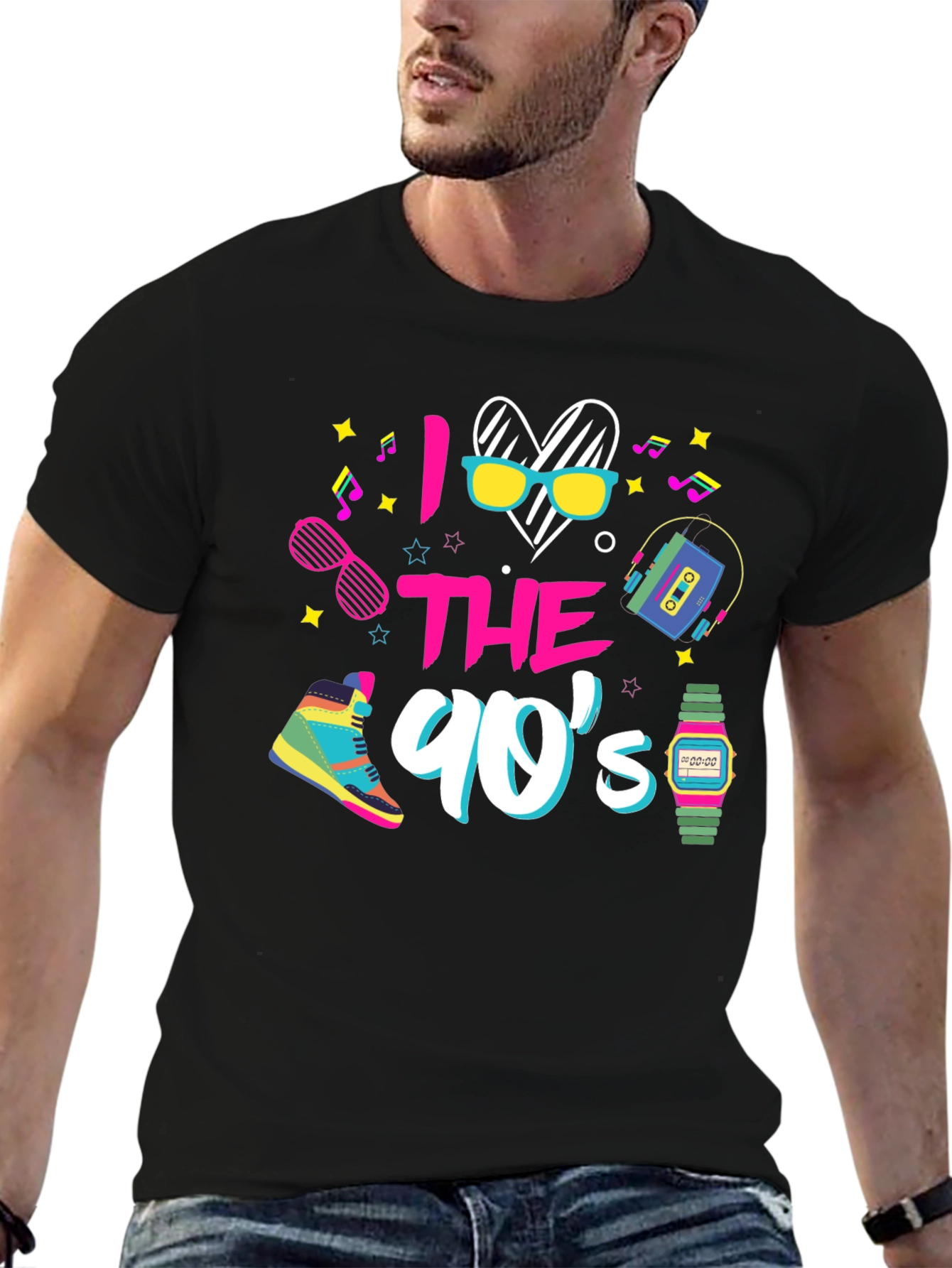 Black I Love The 90s Retro Style T-Shirt view 6