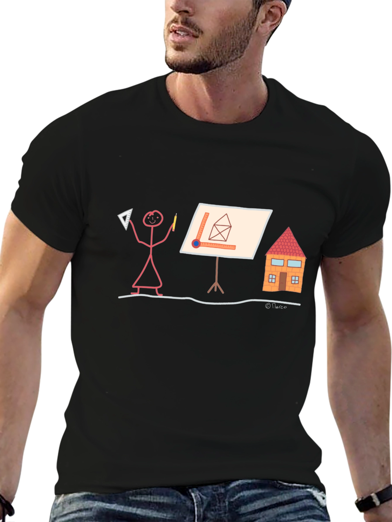 Black Architect Stick Figure T-Shirt - Funny Building Design Tee view 6