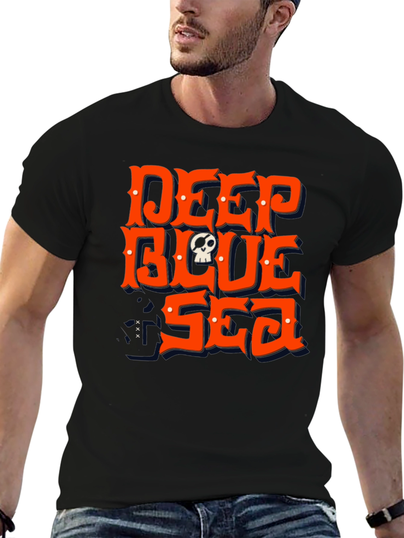 Black Deep Blue Sea Skull Graphic Tee - Men's Black T-Shirt view 6