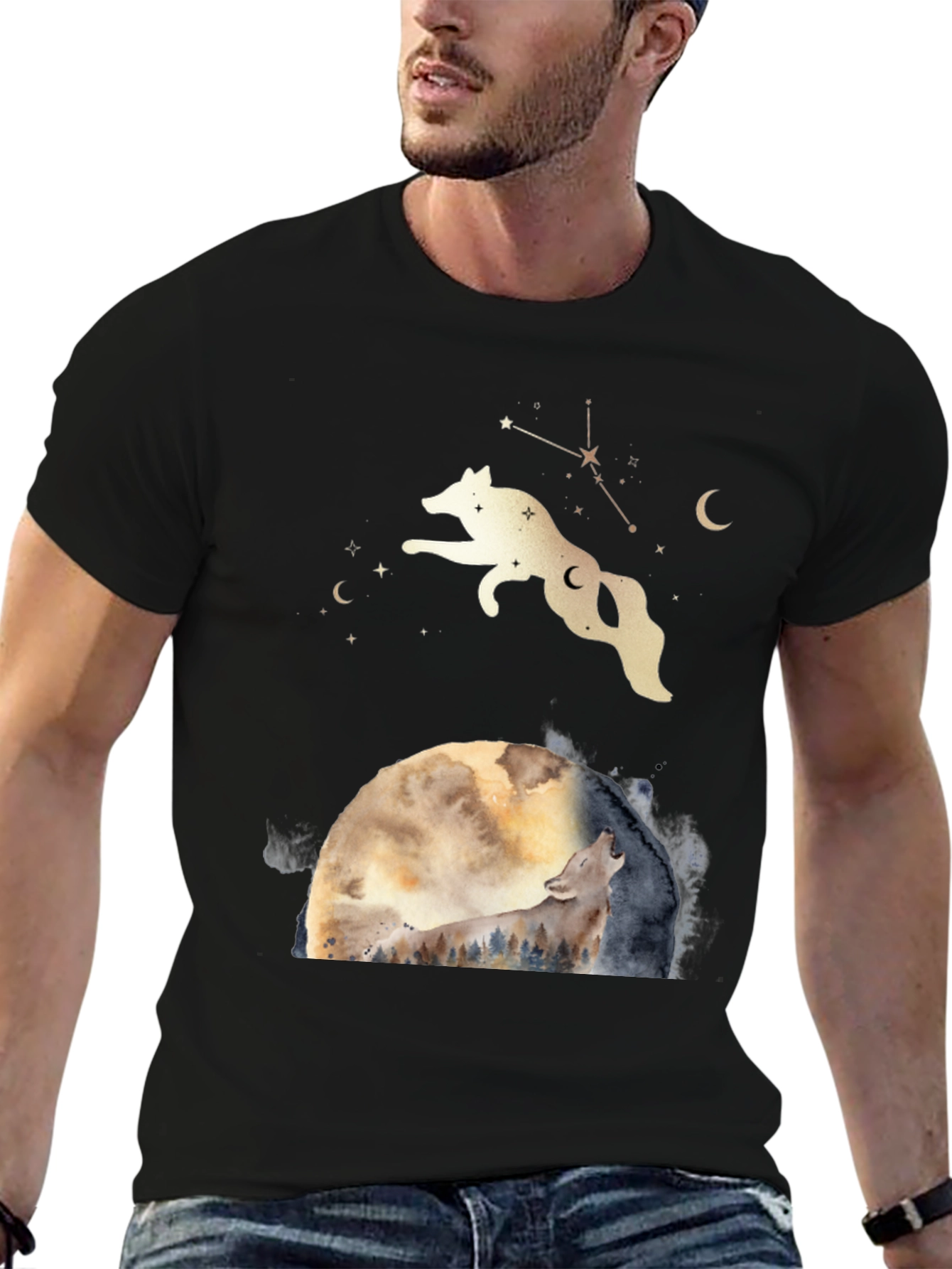 Black Wolf Moon Graphic Tee - Celestial T-Shirt view 6