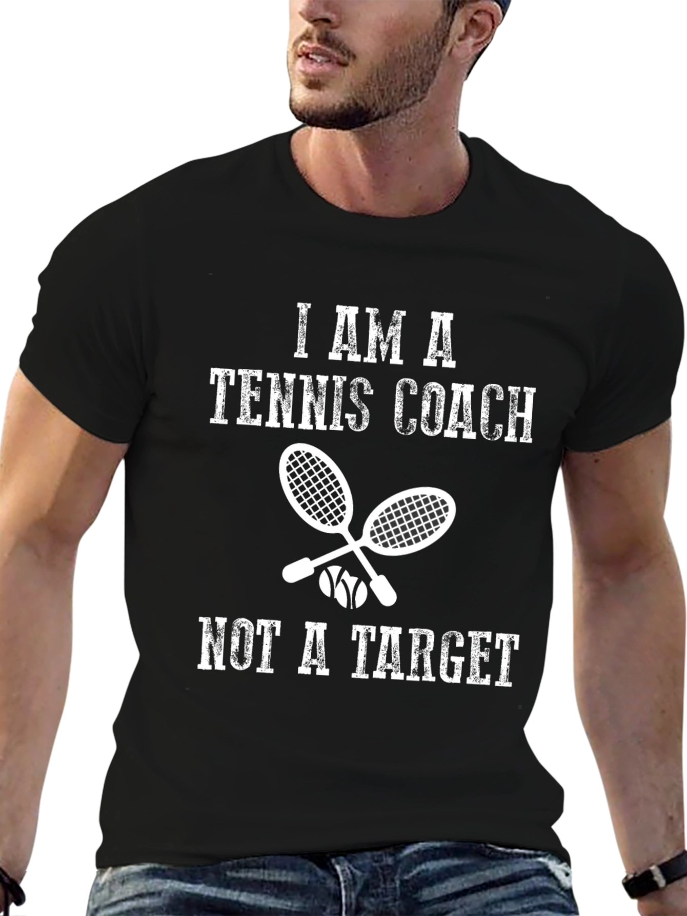 Black Tennis Coach T-Shirt - Not a Target Funny Tee view 6