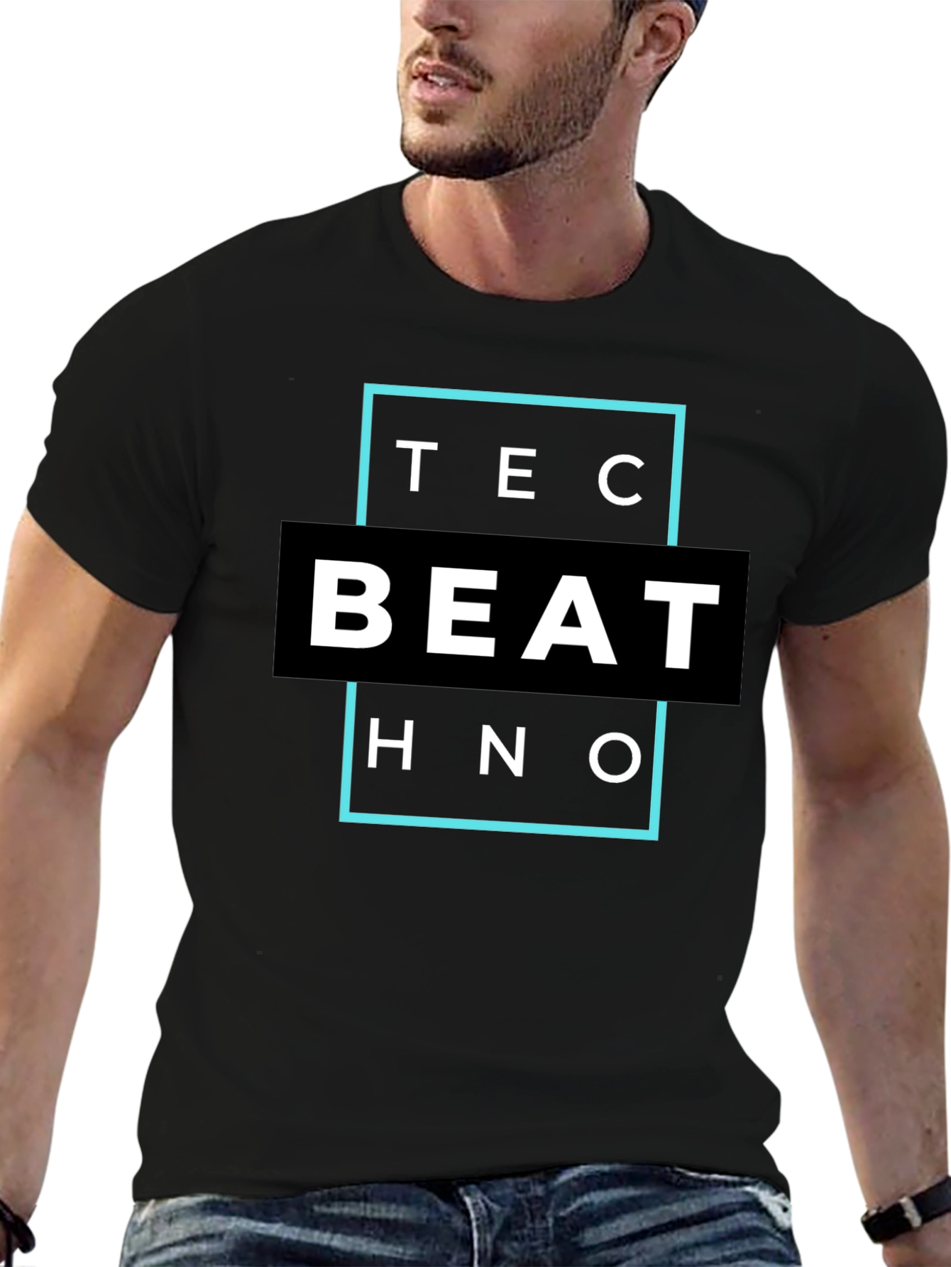Black Techno Beat T-Shirt - Modern Design view 6