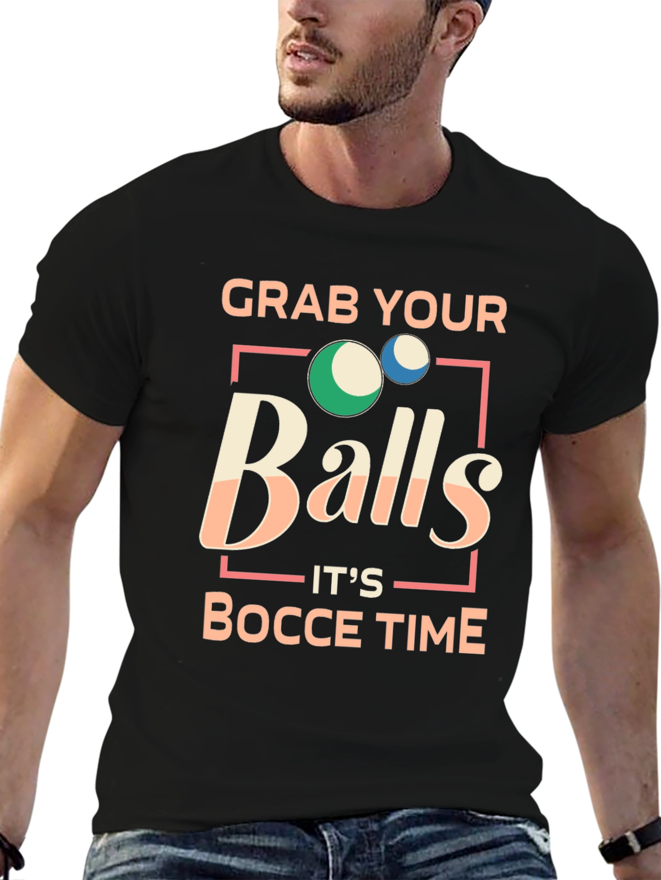 Black Grab Your Balls Bocce Time T-Shirt view 6