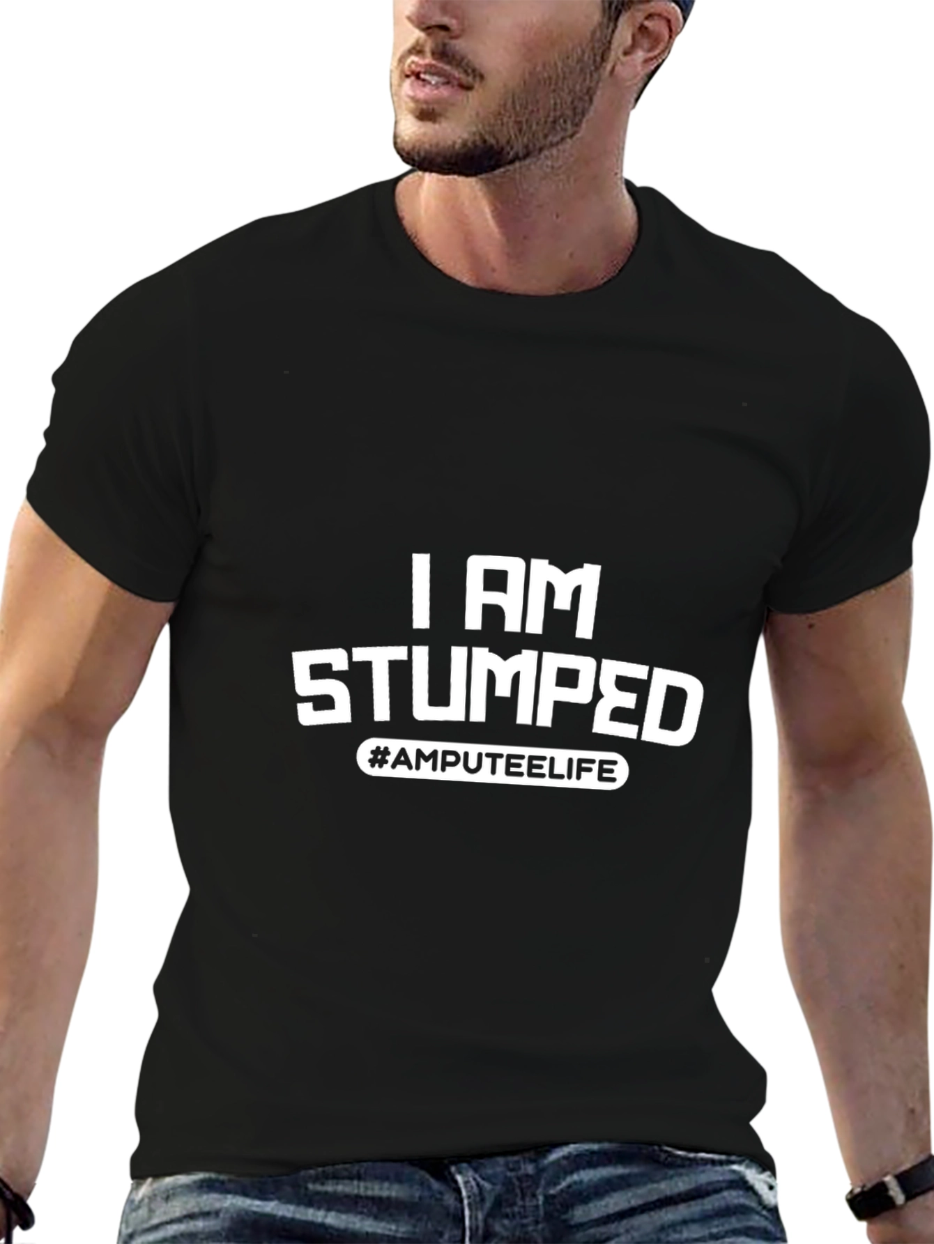 Black I Am Stumped Amputee Life Black T-Shirt view 6