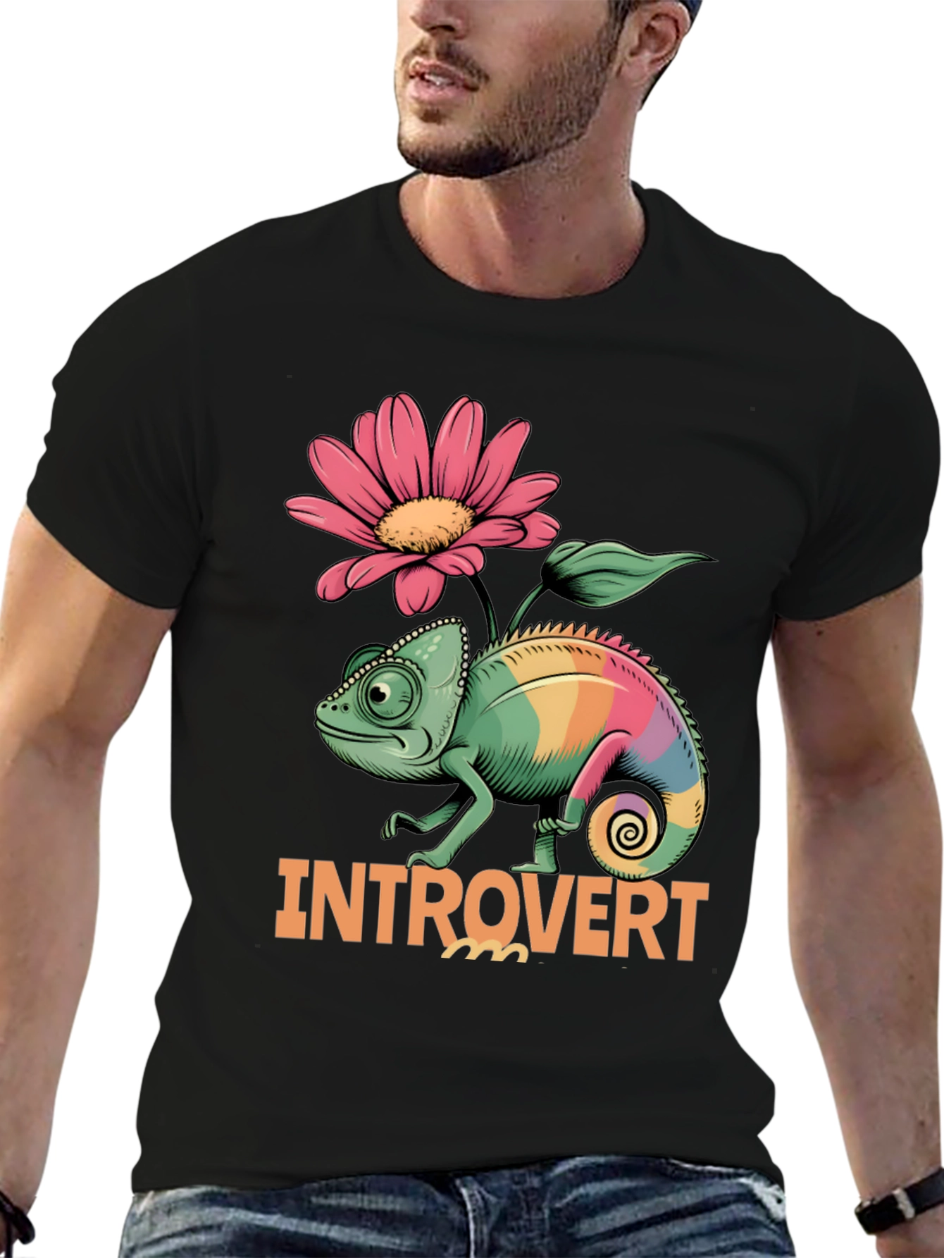 Black Introvert Chameleon Graphic Tee view 6
