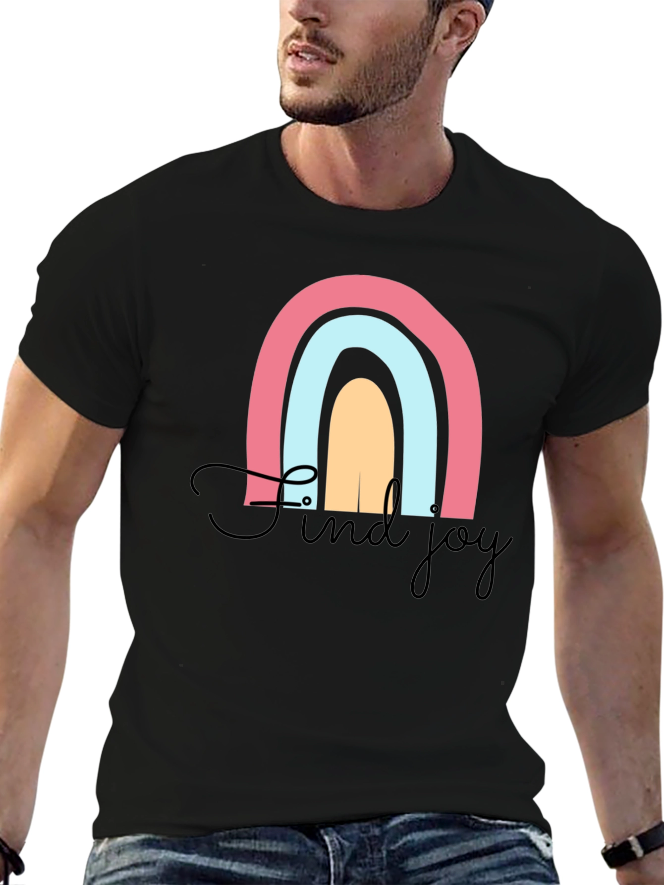 Black Find Joy Rainbow Graphic T-Shirt - Black view 6