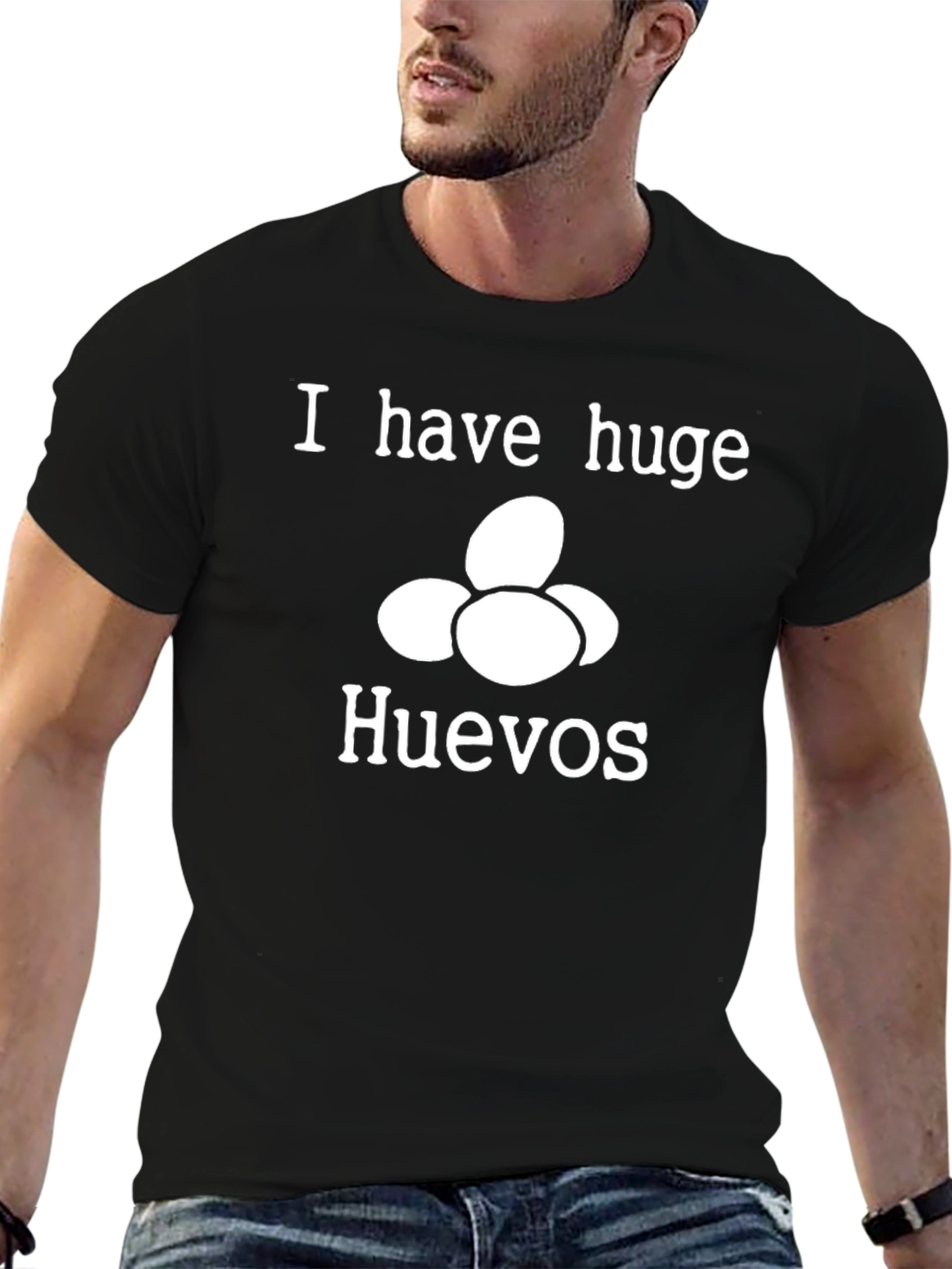 Black I Have Huge Huevos Funny T-Shirt view 6