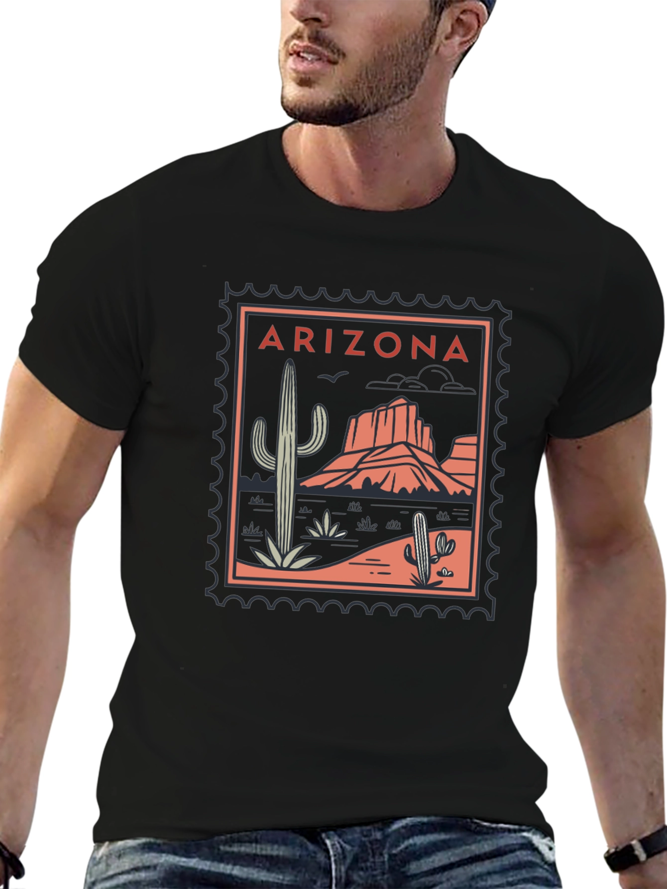 Black Arizona Desert Graphic Tee - Black Cotton T-Shirt view 6