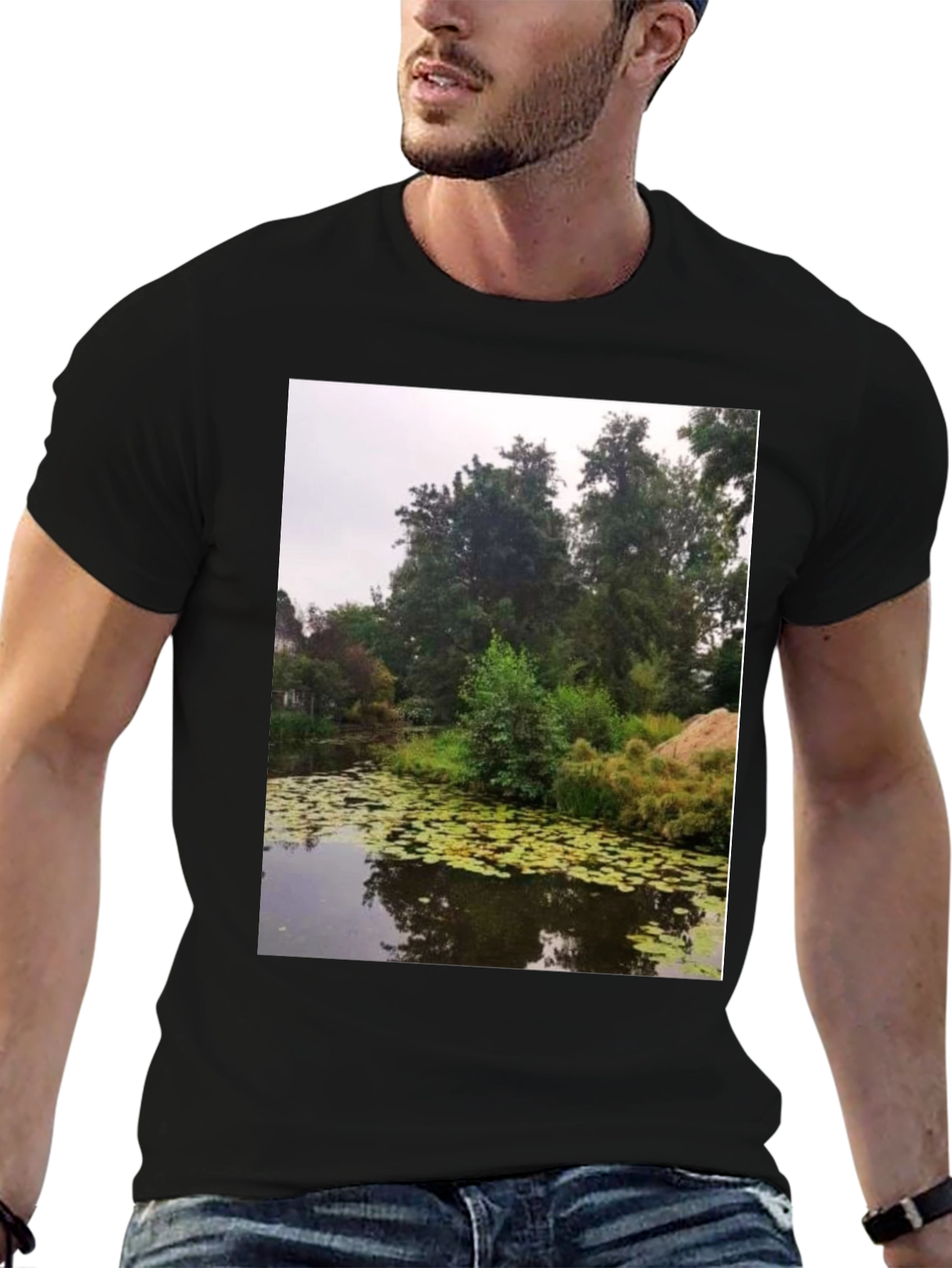 Black Nature Pond Graphic Tee - Men's Black T-Shirt view 6