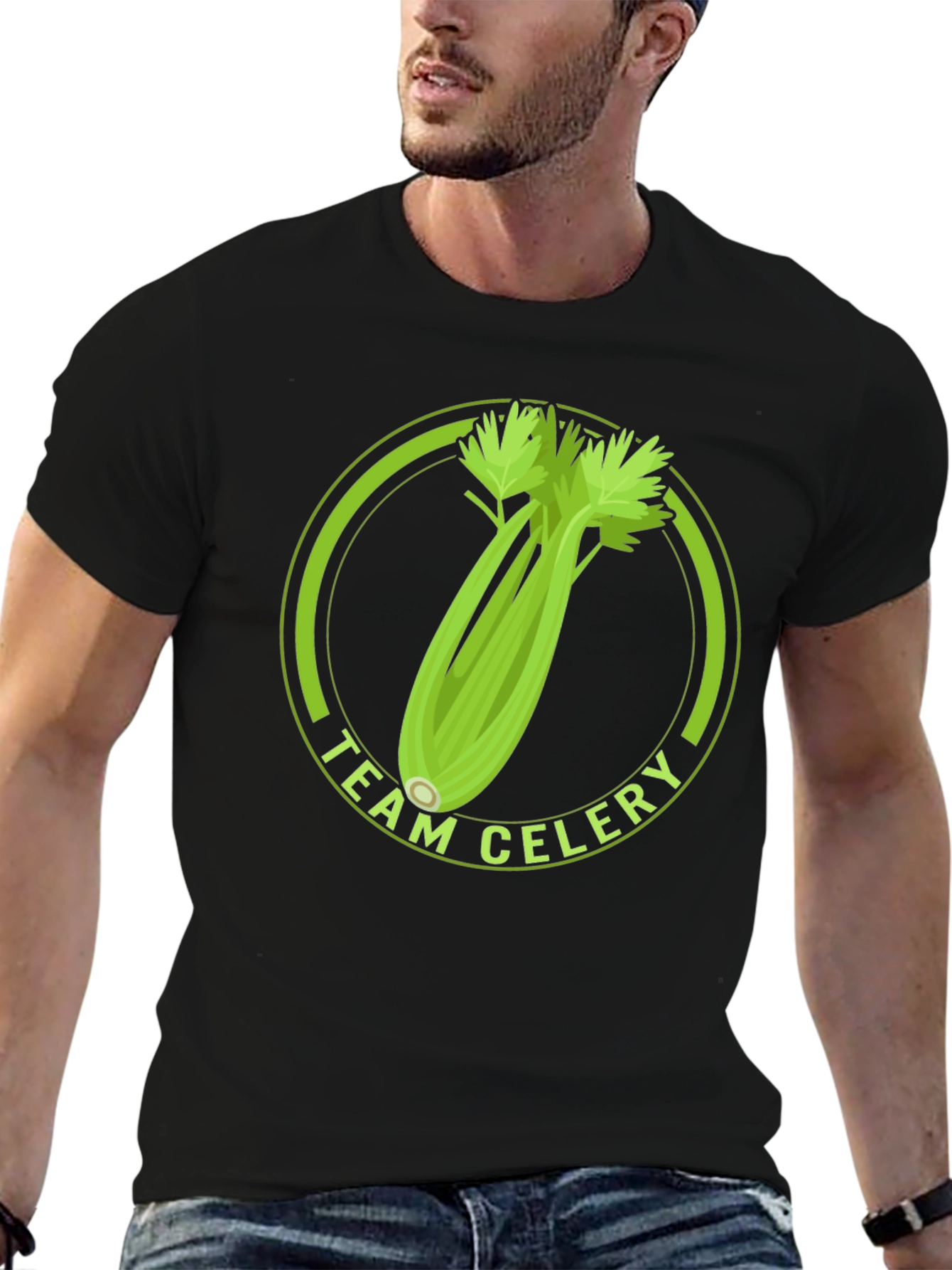 Team Celery Graphic T-Shirt - Black Cotton Tee - 6
