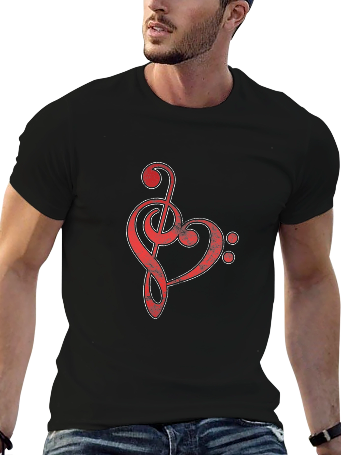 Black Red Music Heart Graphic Black T-Shirt view 6