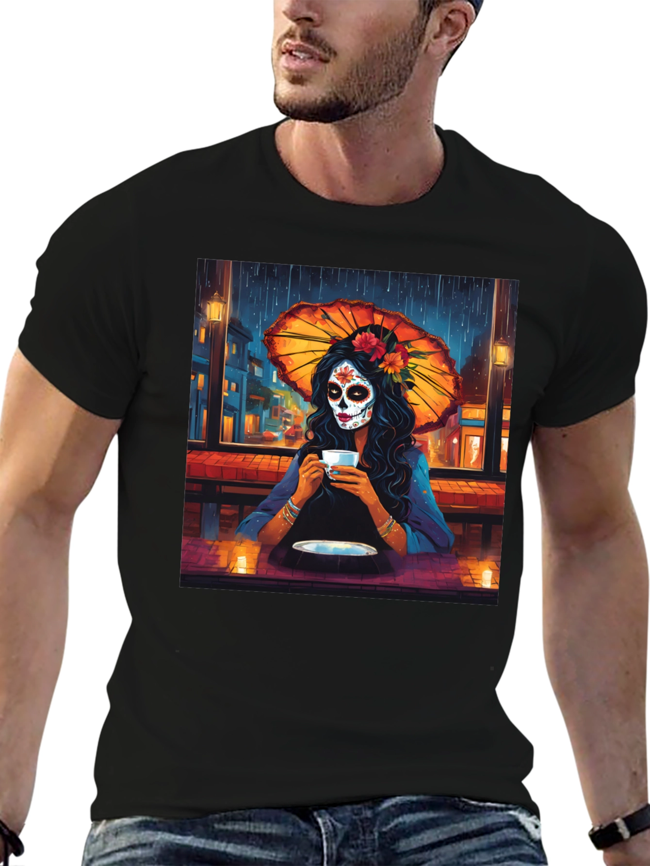 Black Sugar Skull Girl T-Shirt - Day of the Dead Art Tee view 6