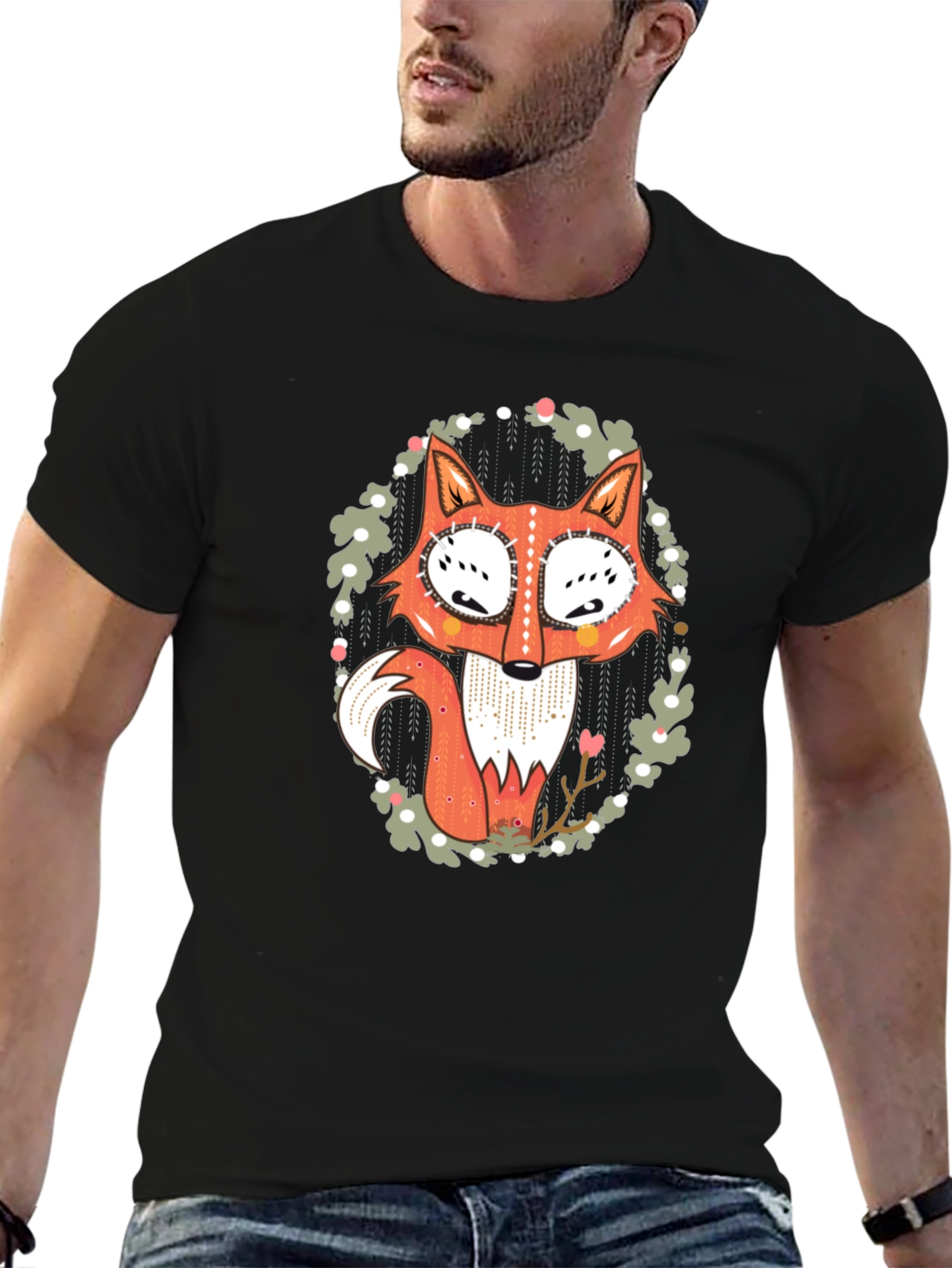 Black Fox Graphic Print Black T-Shirt view 6