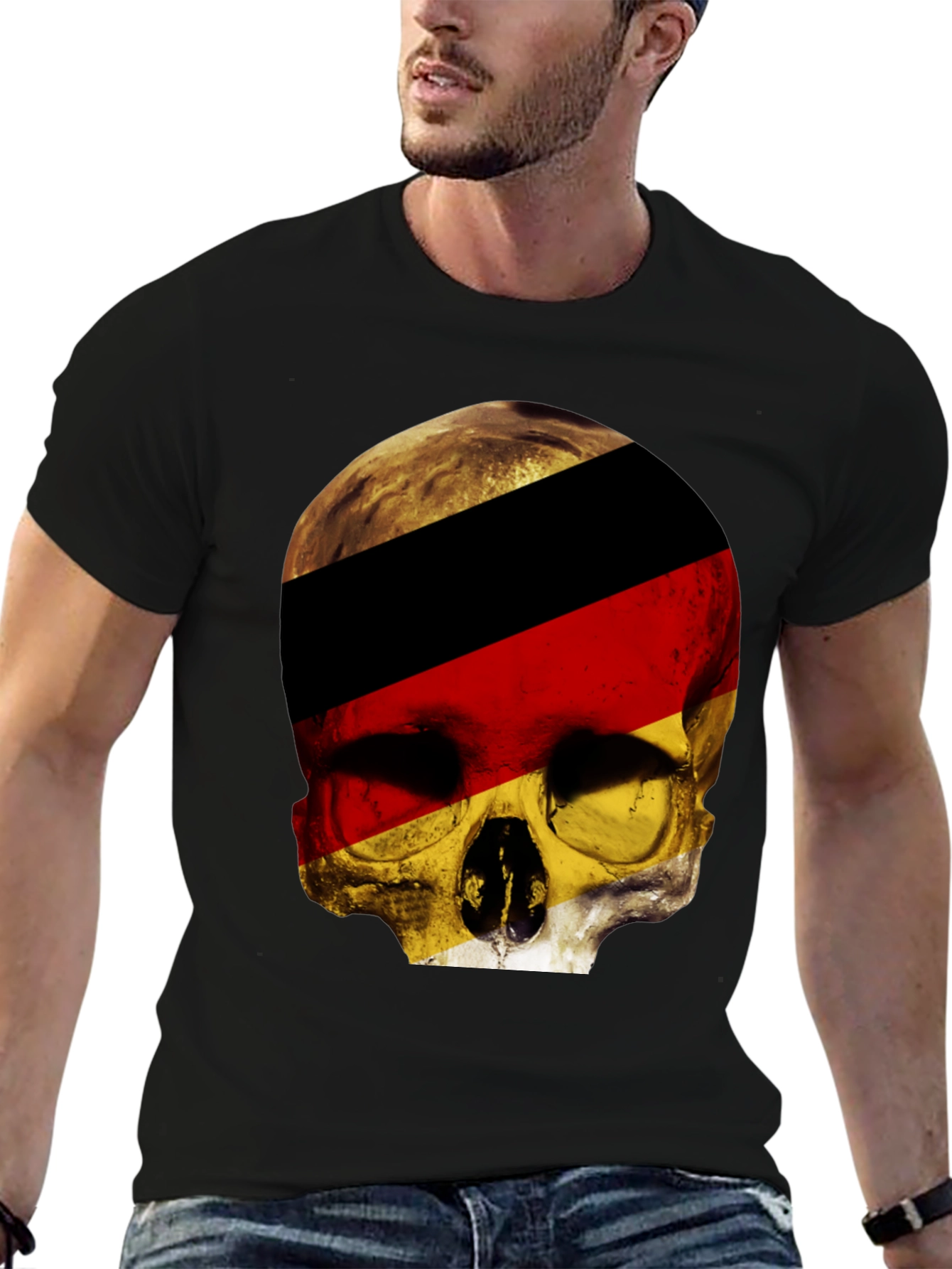 Black German Flag Skull Graphic T-Shirt - Black view 6