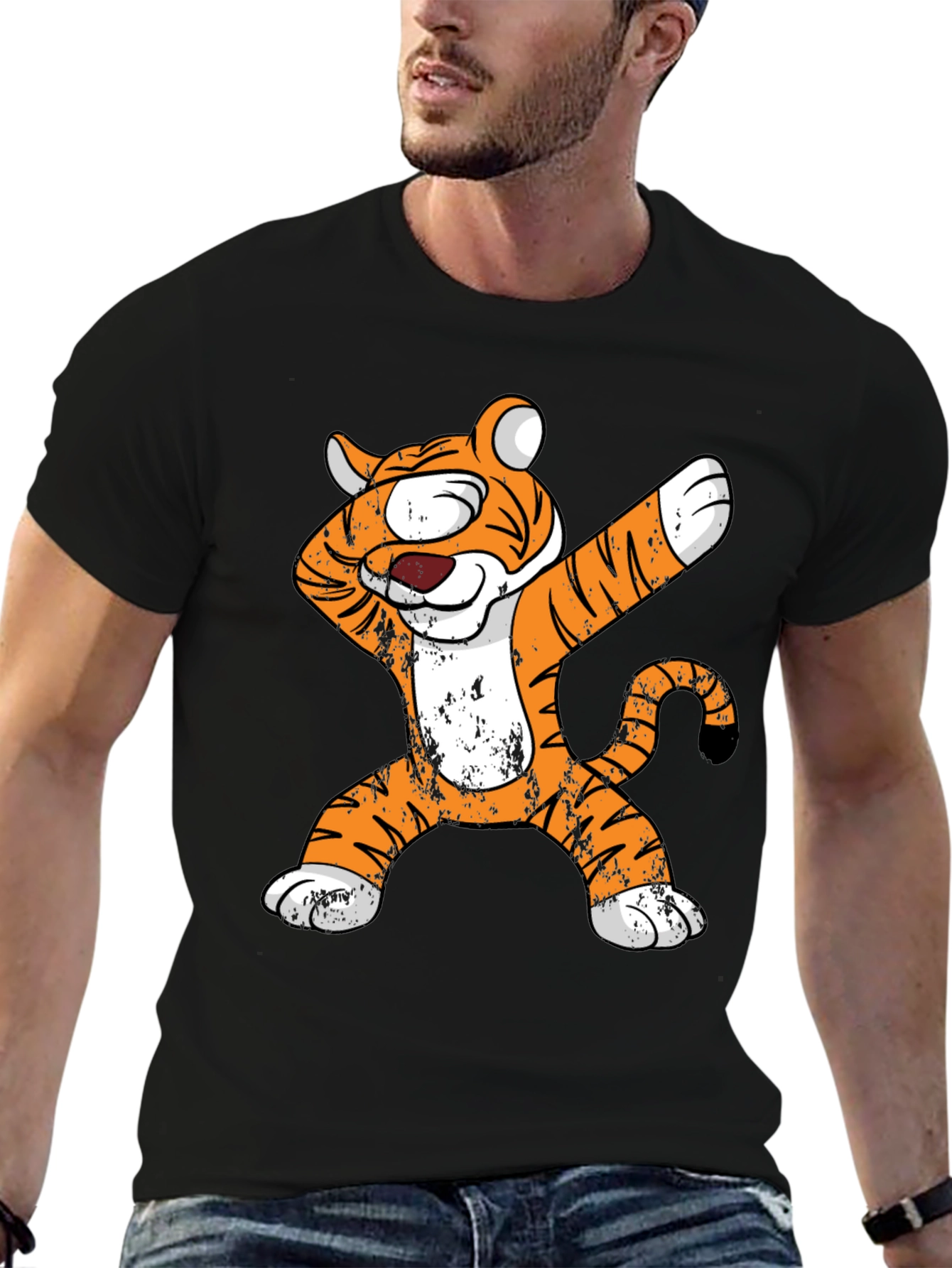 Black Dabbing Tiger Graphic Tee - Cool Animal Lover Shirt view 6