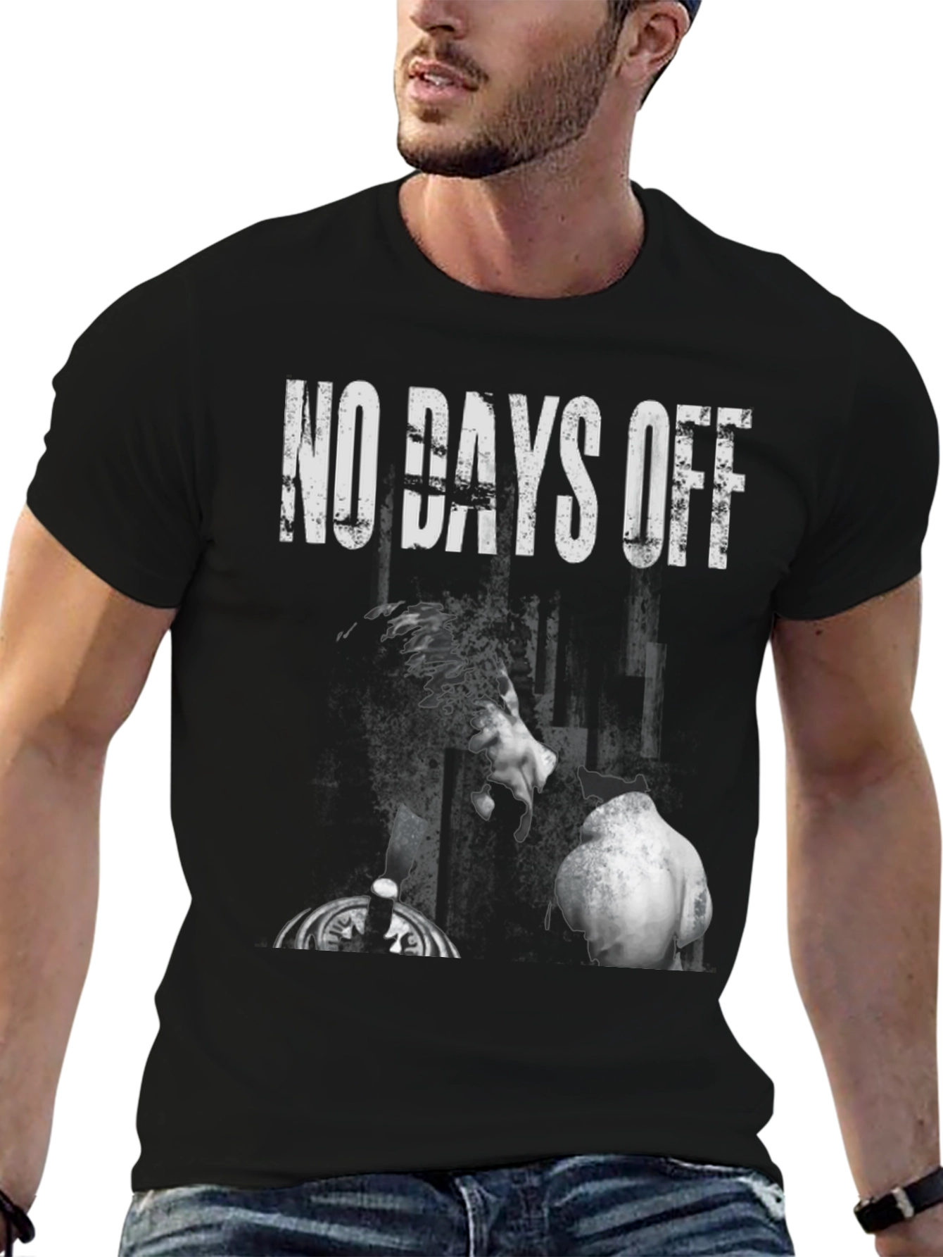 Black No Days Off Graphic Print Tee - Gym & Fitness view 6