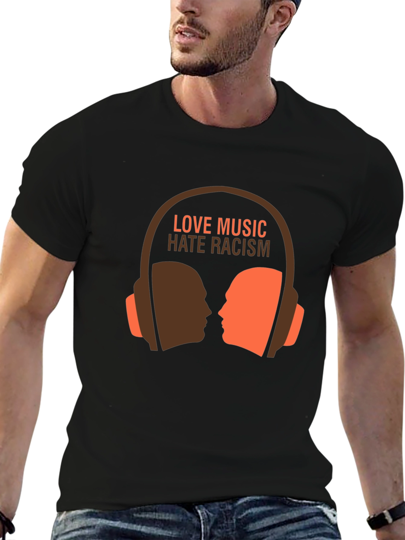 Black Love Music Hate Racism Graphic Tee view 6