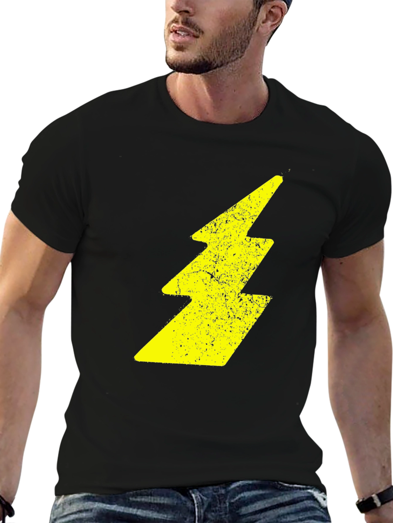Black Lightning Bolt Graphic Black T-Shirt view 6