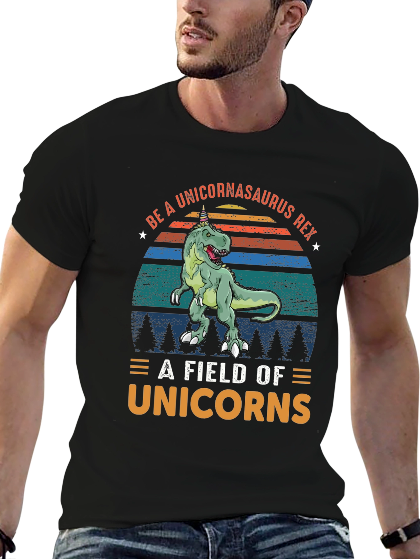 Black Unicornasaurus Rex T-Shirt - Funny Dinosaur Tee view 6