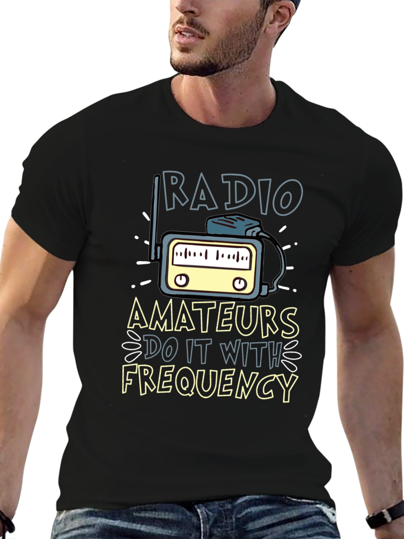 Black Radio Amateurs Frequency T-Shirt view 6