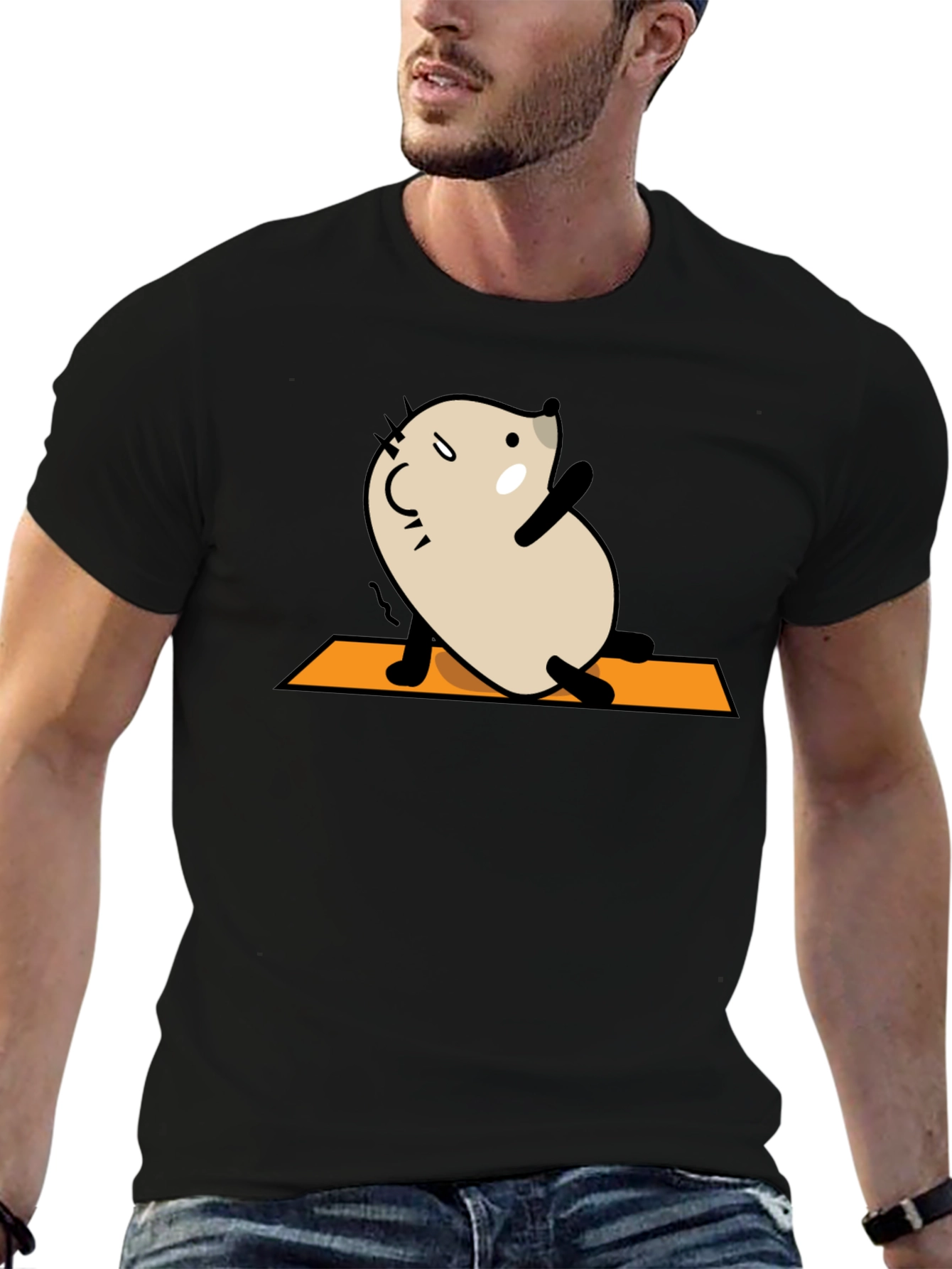 Black Yoga Mouse Graphic Tee - Black Cotton Blend view 6