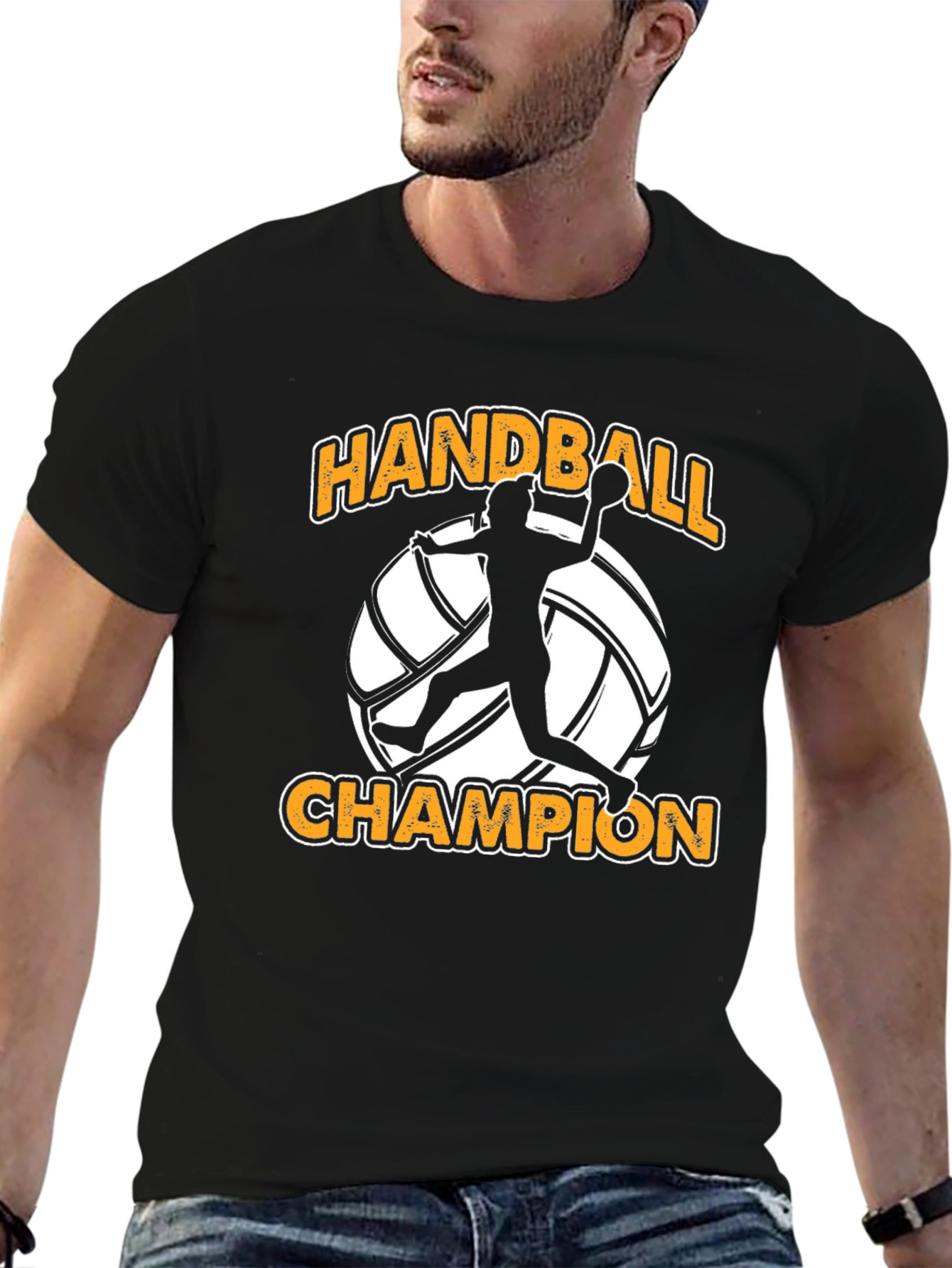 Black Handball Champion Black T-Shirt for Sports Fans view 6