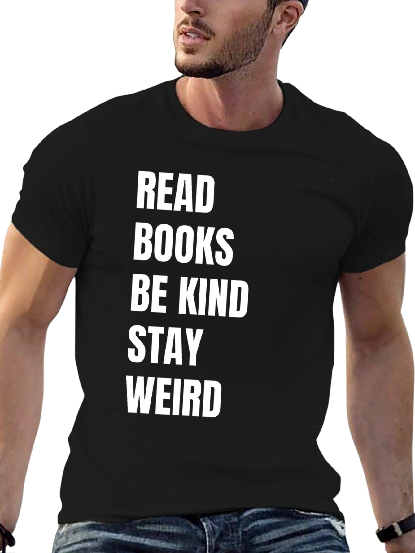 Black Read Books Be Kind Stay Weird Black T-Shirt view 6