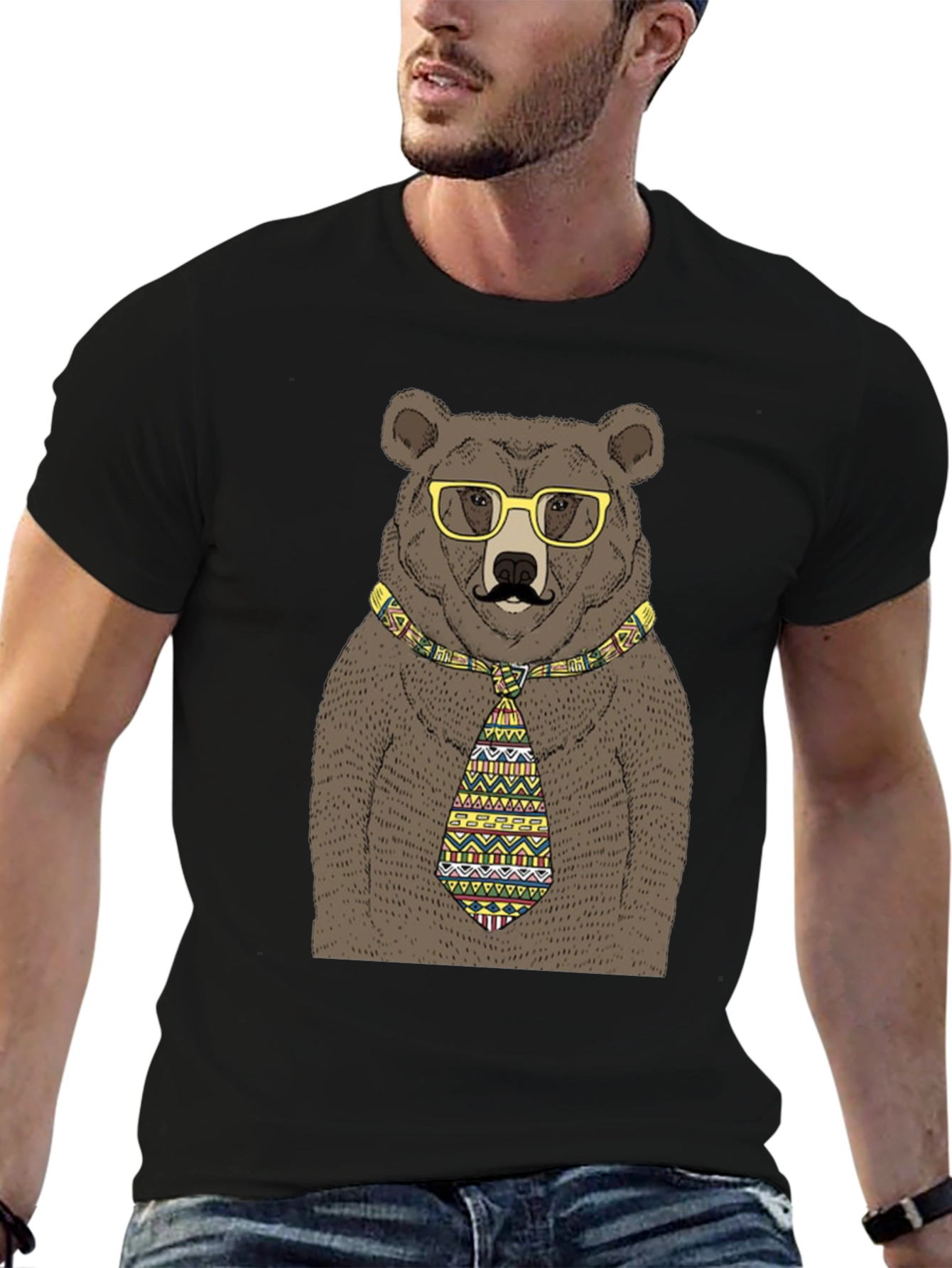 Black Bear with Glasses and Tie T-Shirt view 6
