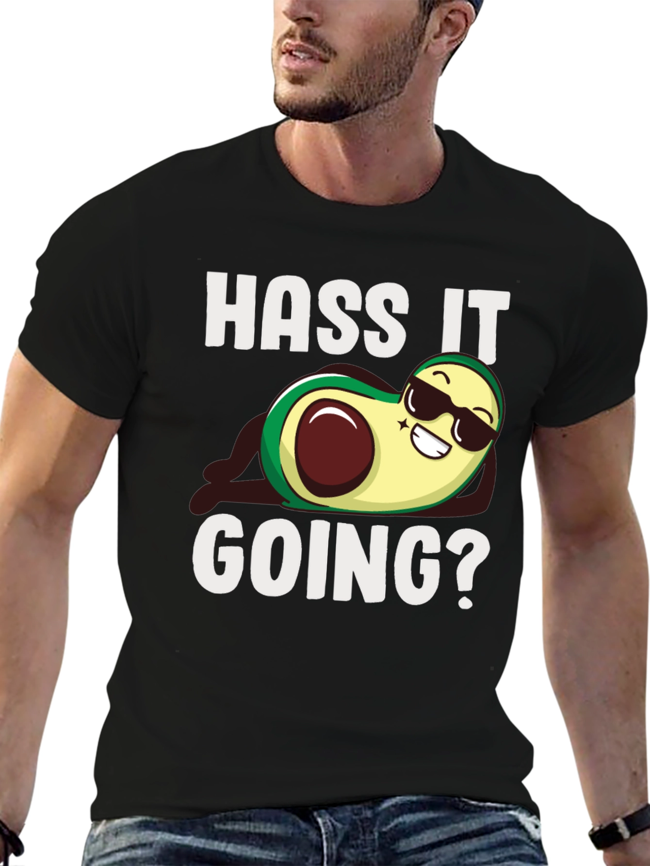 Black Hass It Going? Avocado Graphic T-Shirt - Funny Pun Tee view 6