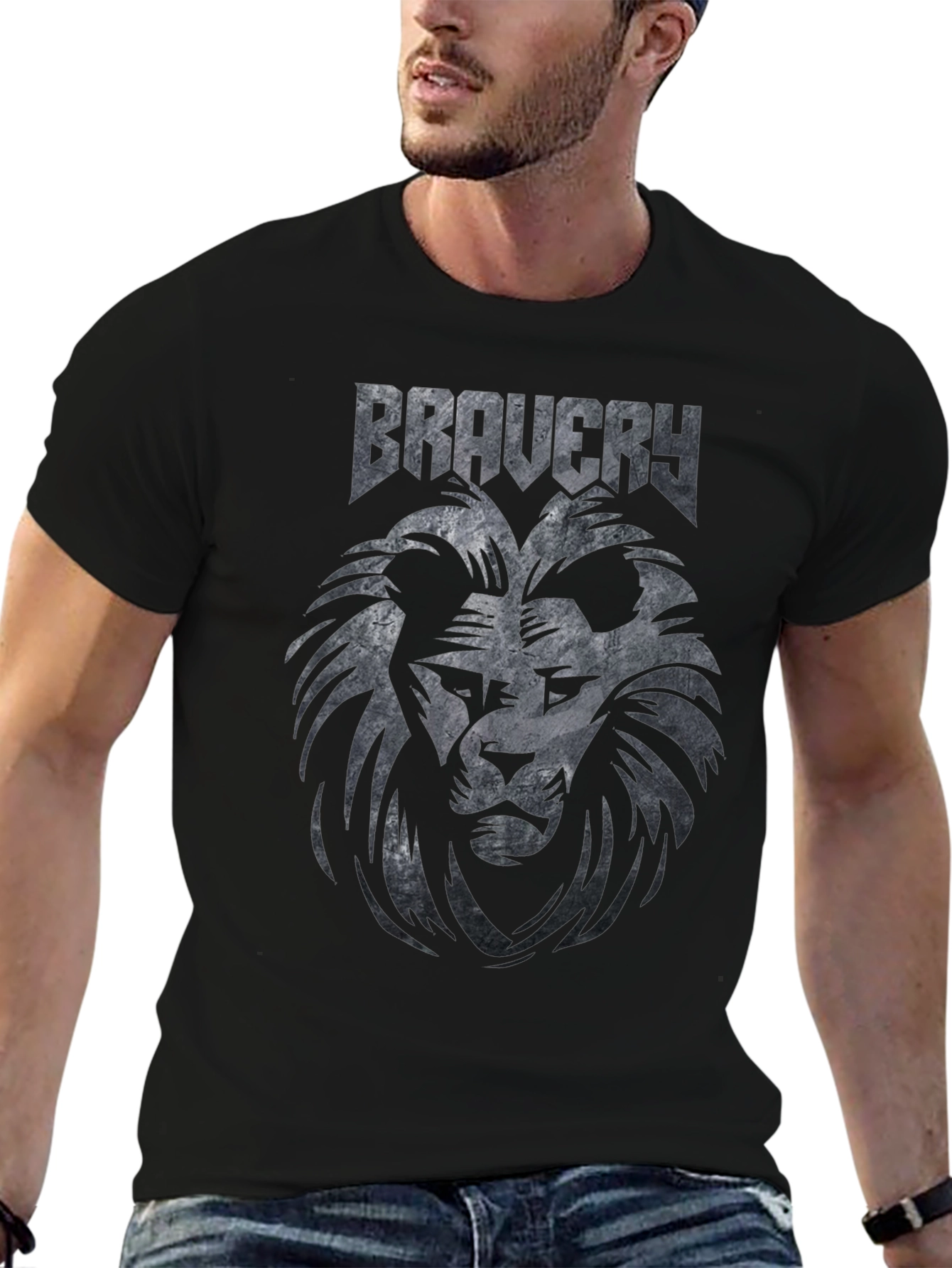 Black Bravery Lion Graphic T-Shirt - Black Cotton Tee view 6